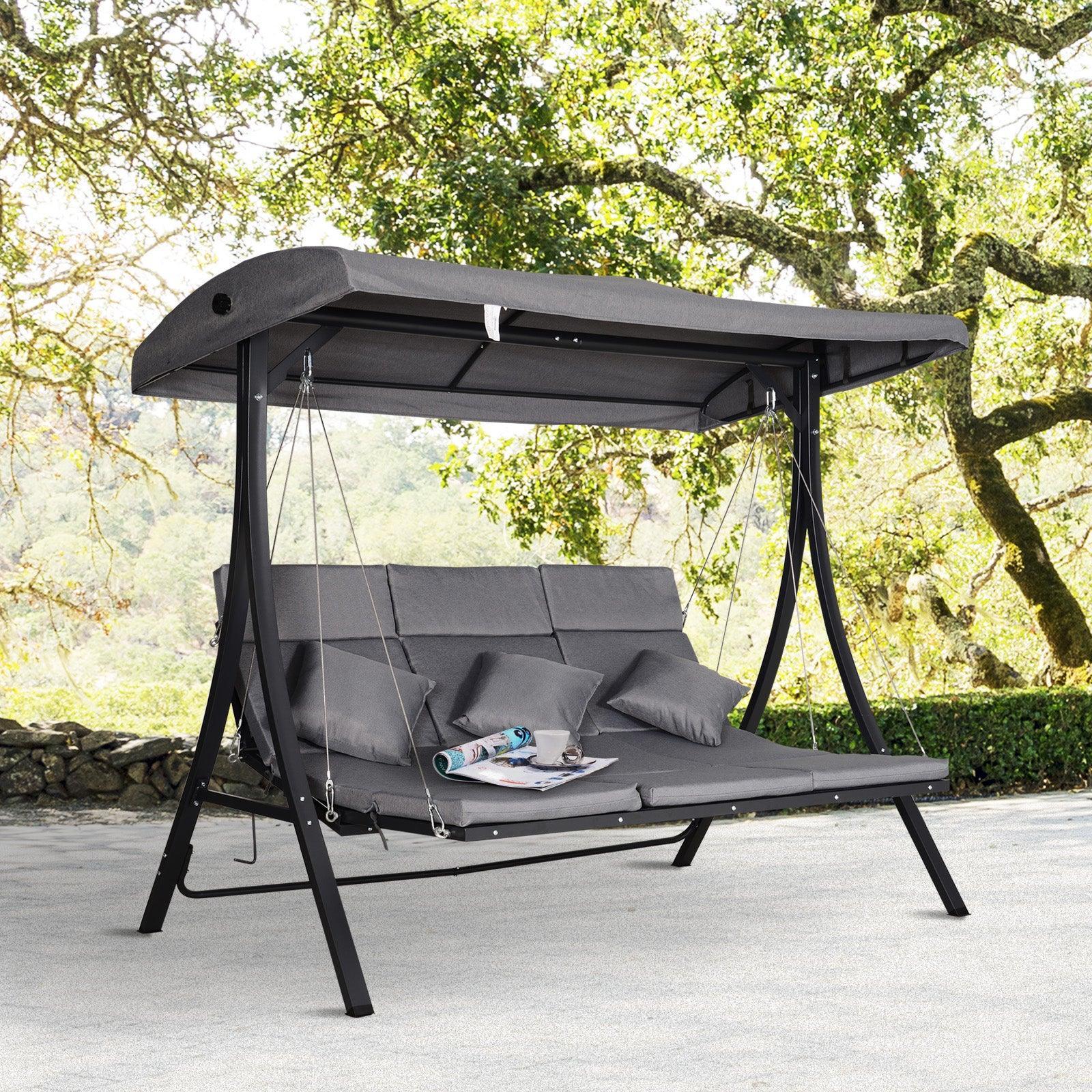 Outsunny Outdoor 3-Seater Swing Chair - Grey - ALL4U RETAILER LTD