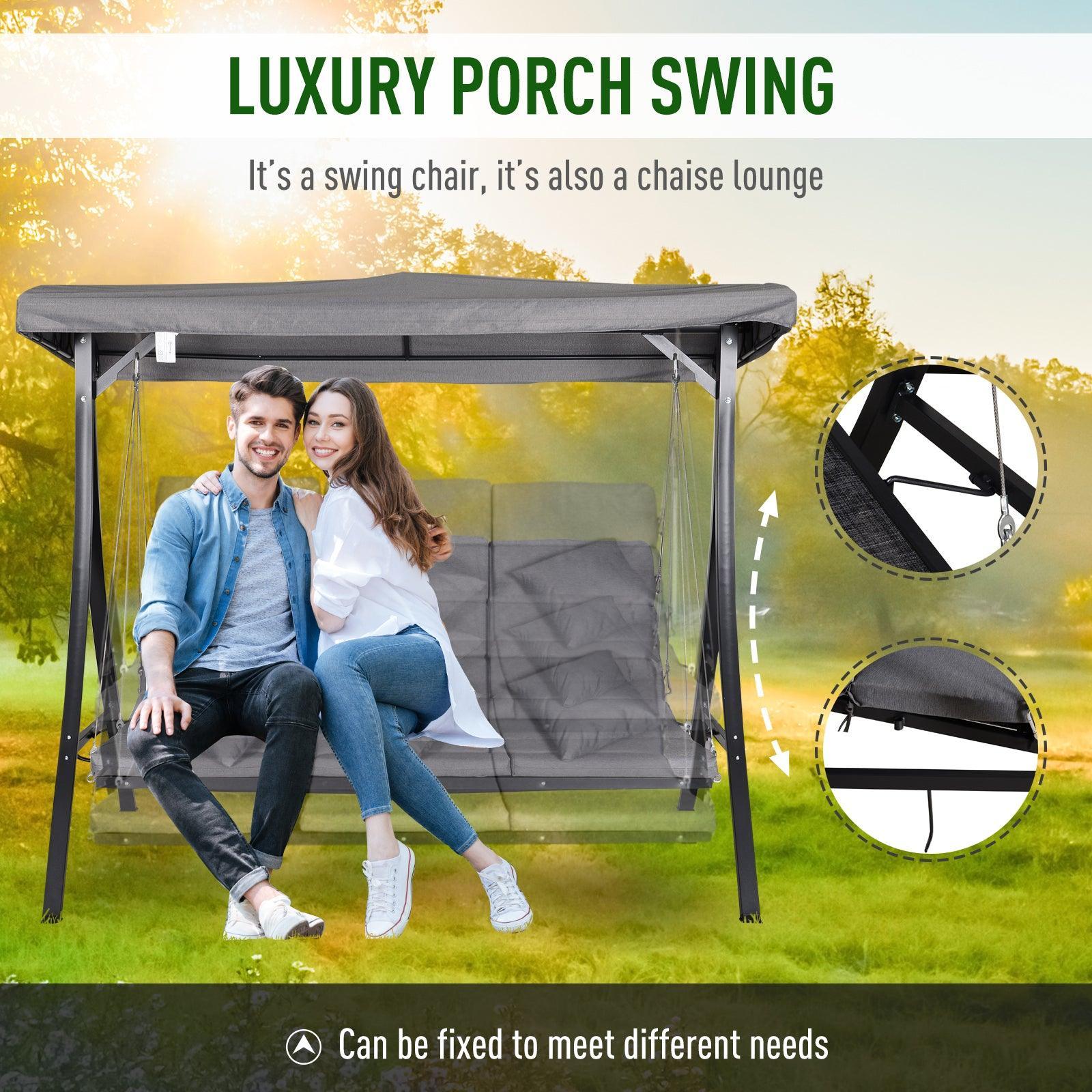 Outsunny Outdoor 3-Seater Swing Chair - Grey - ALL4U RETAILER LTD