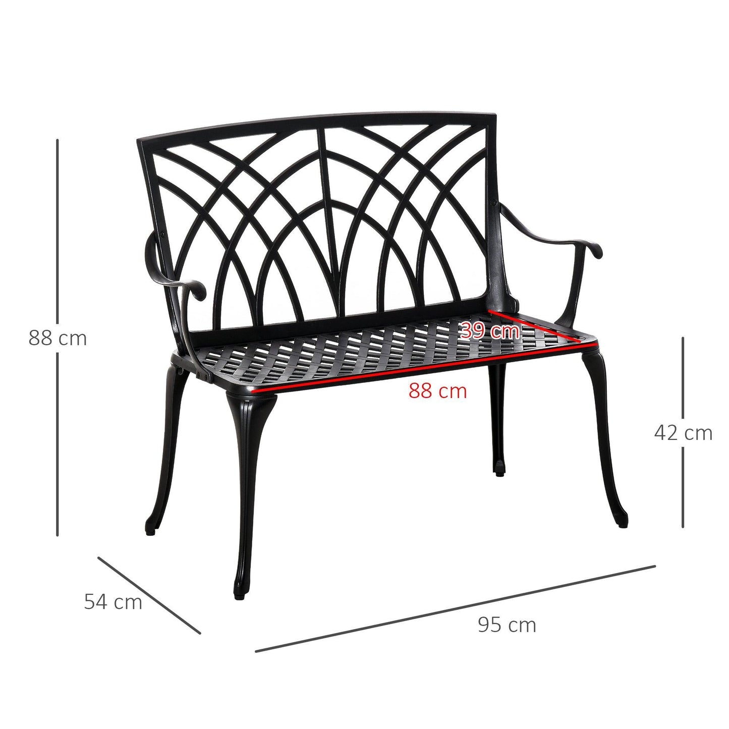 Outsunny Outdoor Aluminum Loveseat with Decorative Backrest - 2 Seater - ALL4U RETAILER LTD