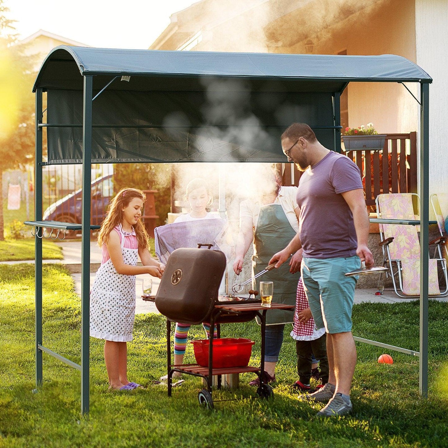 Outsunny Outdoor BBQ Canopy - Grey - ALL4U RETAILER LTD