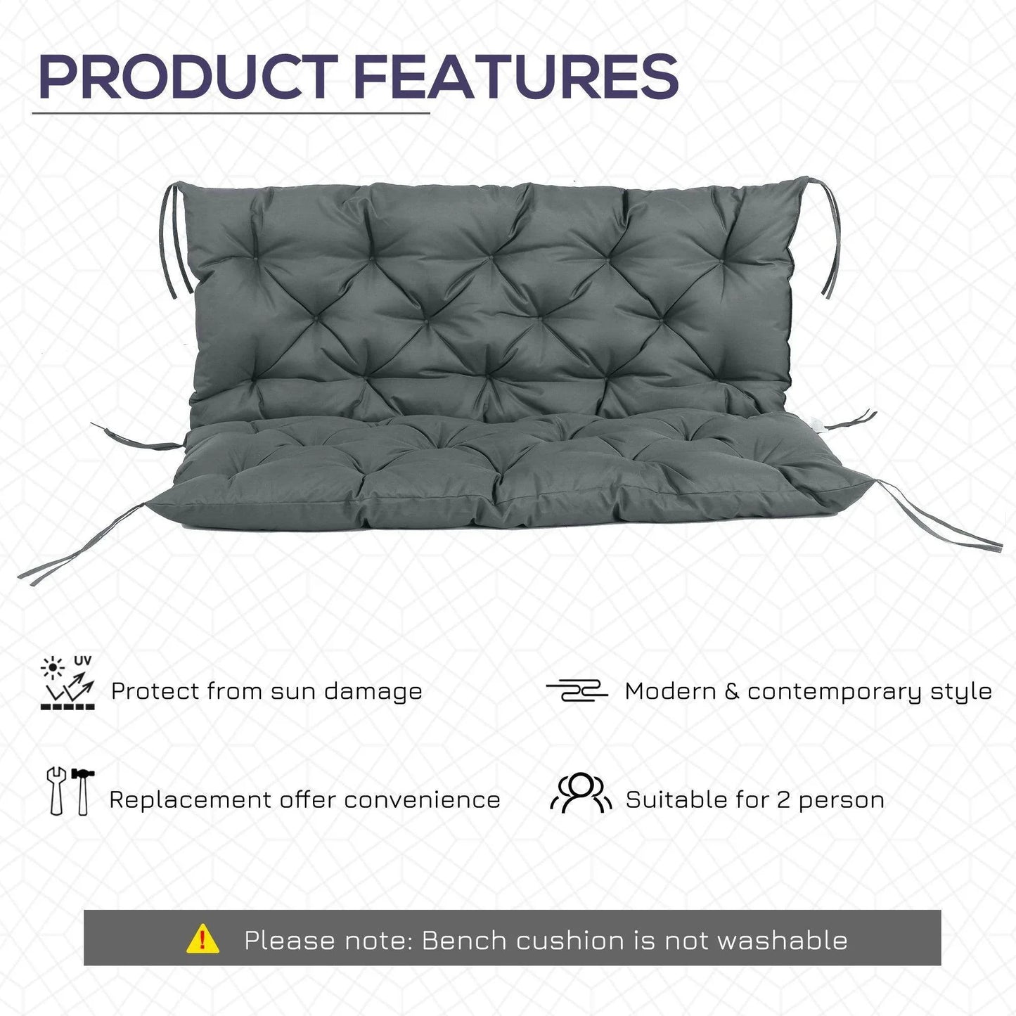 Outsunny Outdoor Bench Cushion, 2 Seater Swing Chair - Dark Grey - ALL4U RETAILER LTD