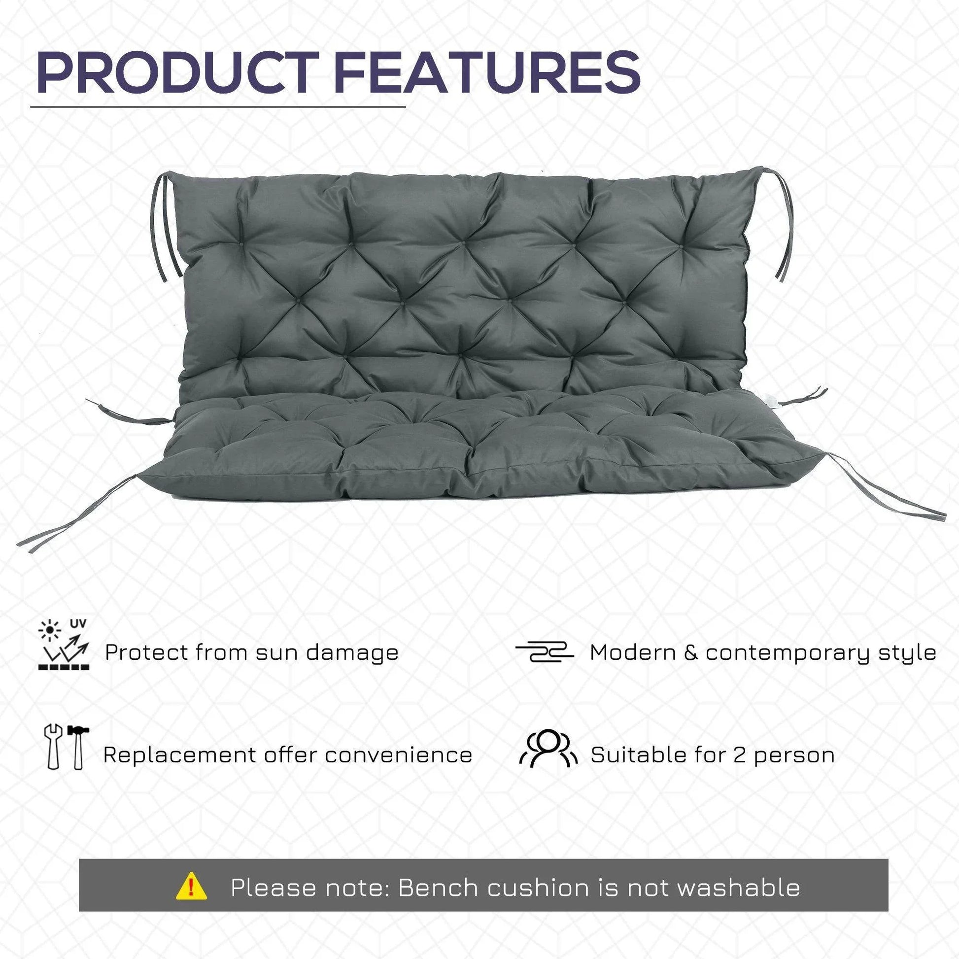 Outsunny Outdoor Bench Cushion, 2 Seater Swing Chair - Dark Grey - ALL4U RETAILER LTD