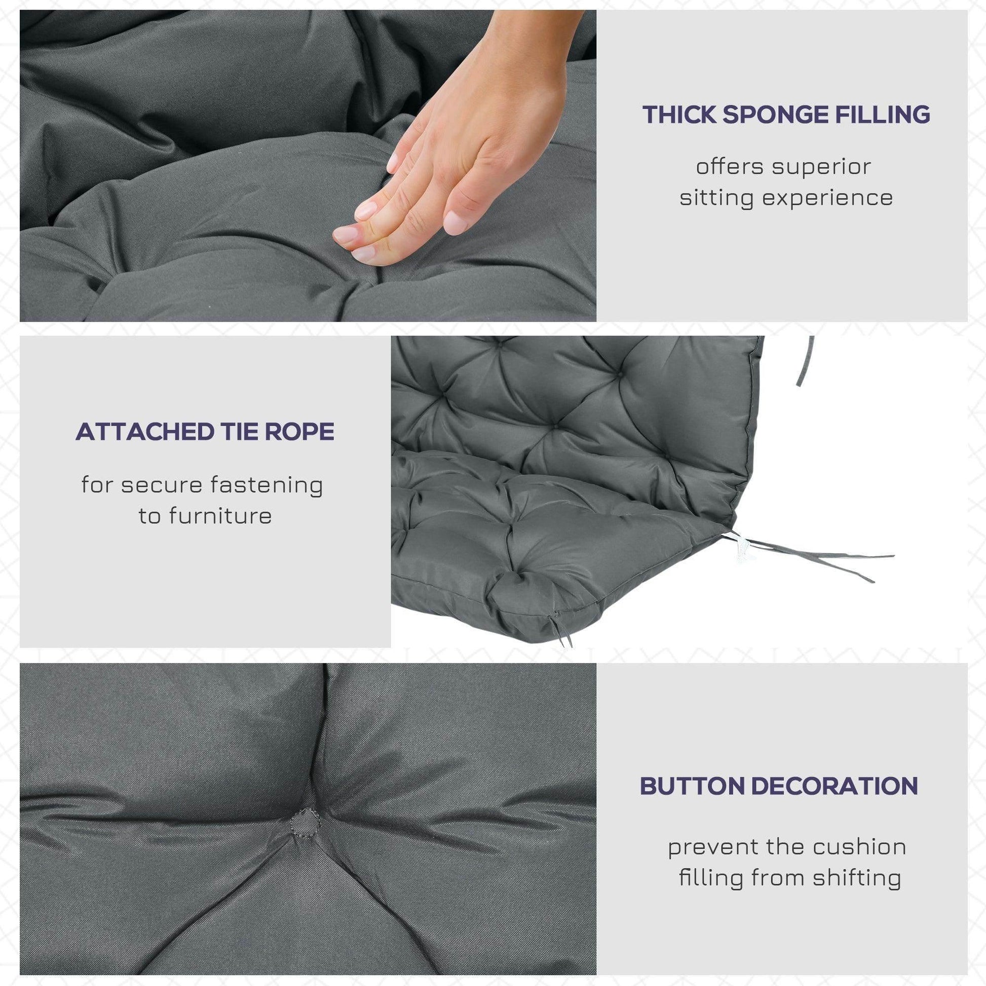 Outsunny Outdoor Bench Cushion, 2 Seater Swing Chair - Dark Grey - ALL4U RETAILER LTD