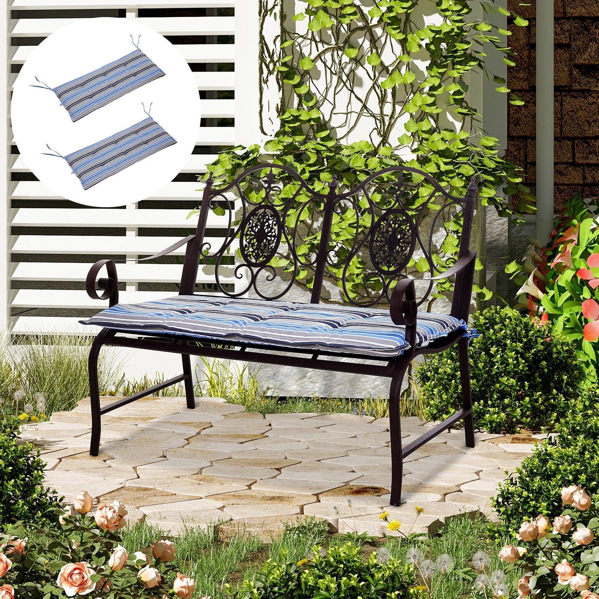 Outsunny Outdoor Bench Swing Cushion - Blue Stripes - ALL4U RETAILER LTD