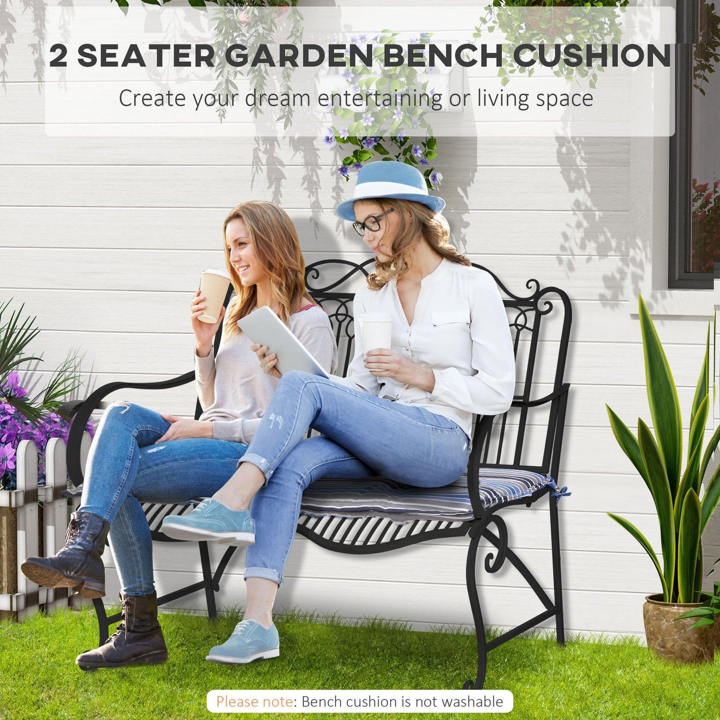 Outsunny Outdoor Bench Swing Cushion - Blue Stripes - ALL4U RETAILER LTD