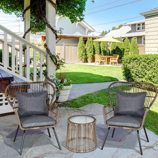 Outsunny Outdoor Bistro Set: Grey Wicker Rattan, 2 Chairs + Table - ALL4U RETAILER LTD