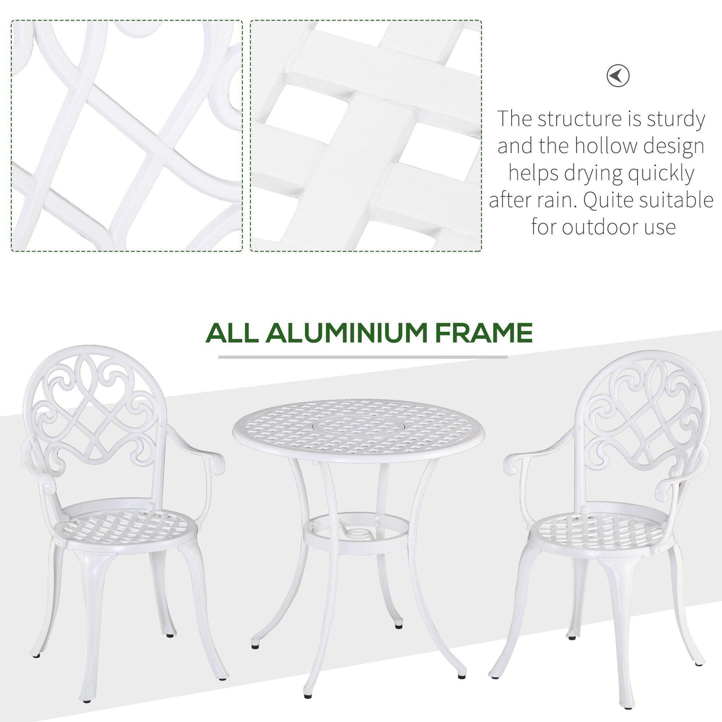 Outsunny Outdoor Bistro Set - Round Table & 2 Chairs - ALL4U RETAILER LTD