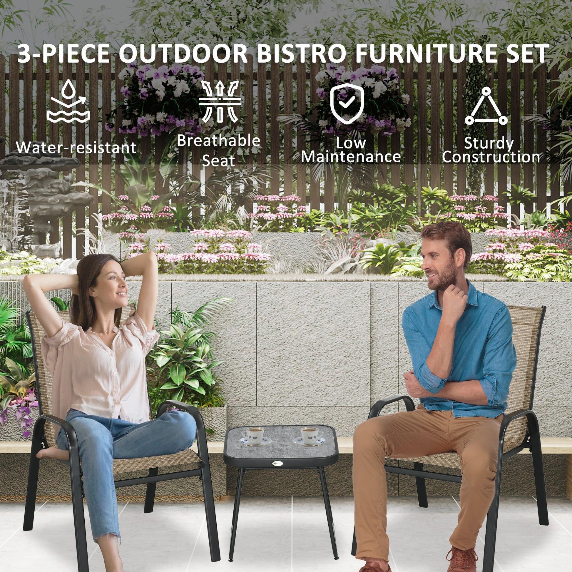 Outsunny Outdoor Bistro Set with Chairs & Table - ALL4U RETAILER LTD