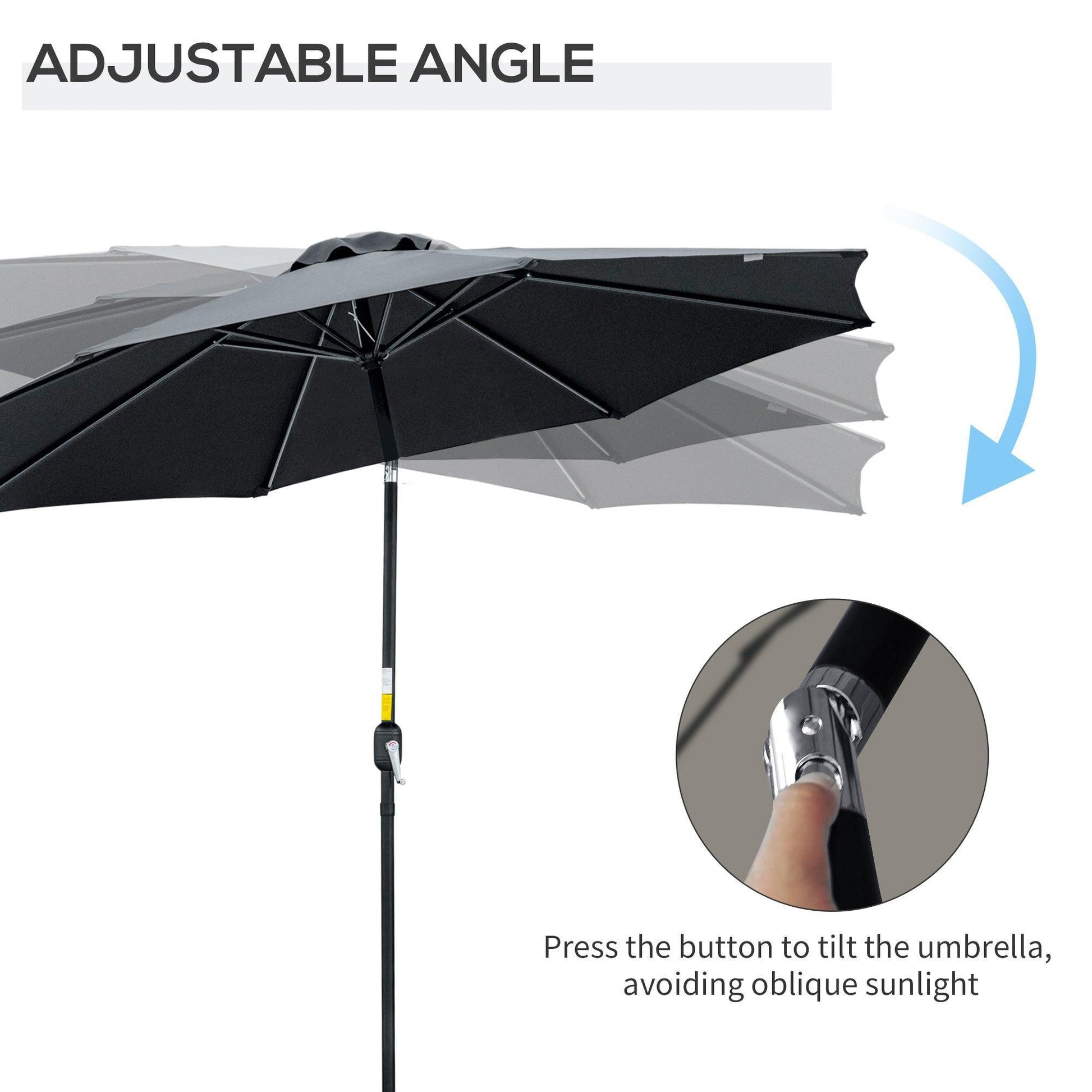 Outsunny Outdoor Black Garden Umbrella with Tilt and Crank – 8 Ribs - ALL4U RETAILER LTD