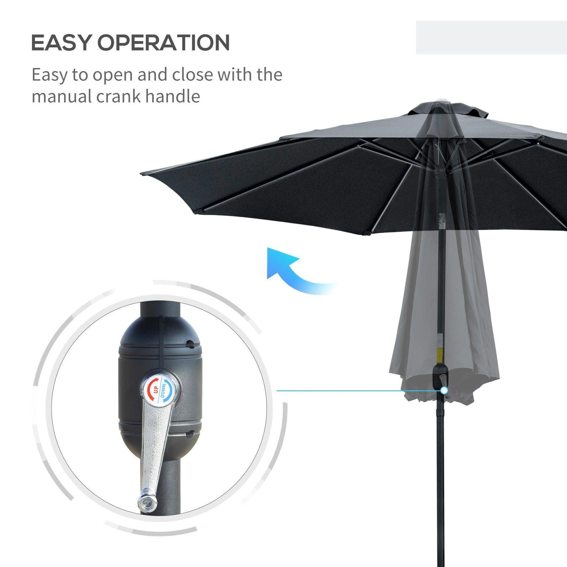 Outsunny Outdoor Black Garden Umbrella with Tilt and Crank – 8 Ribs - ALL4U RETAILER LTD