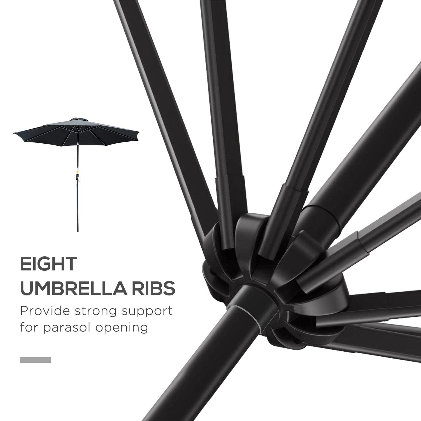 Outsunny Outdoor Black Garden Umbrella with Tilt and Crank – 8 Ribs - ALL4U RETAILER LTD