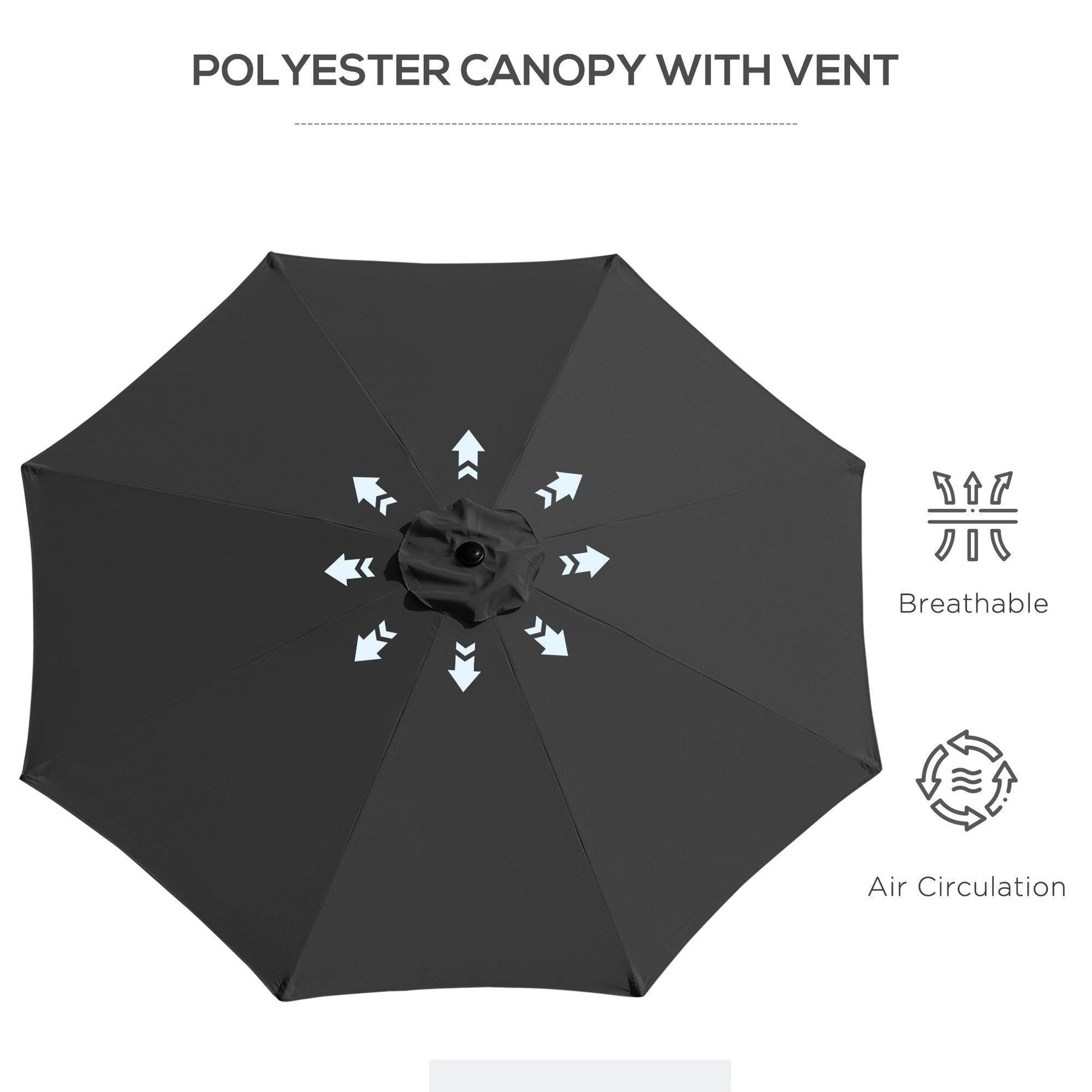 Outsunny Outdoor Black Garden Umbrella with Tilt and Crank – 8 Ribs - ALL4U RETAILER LTD