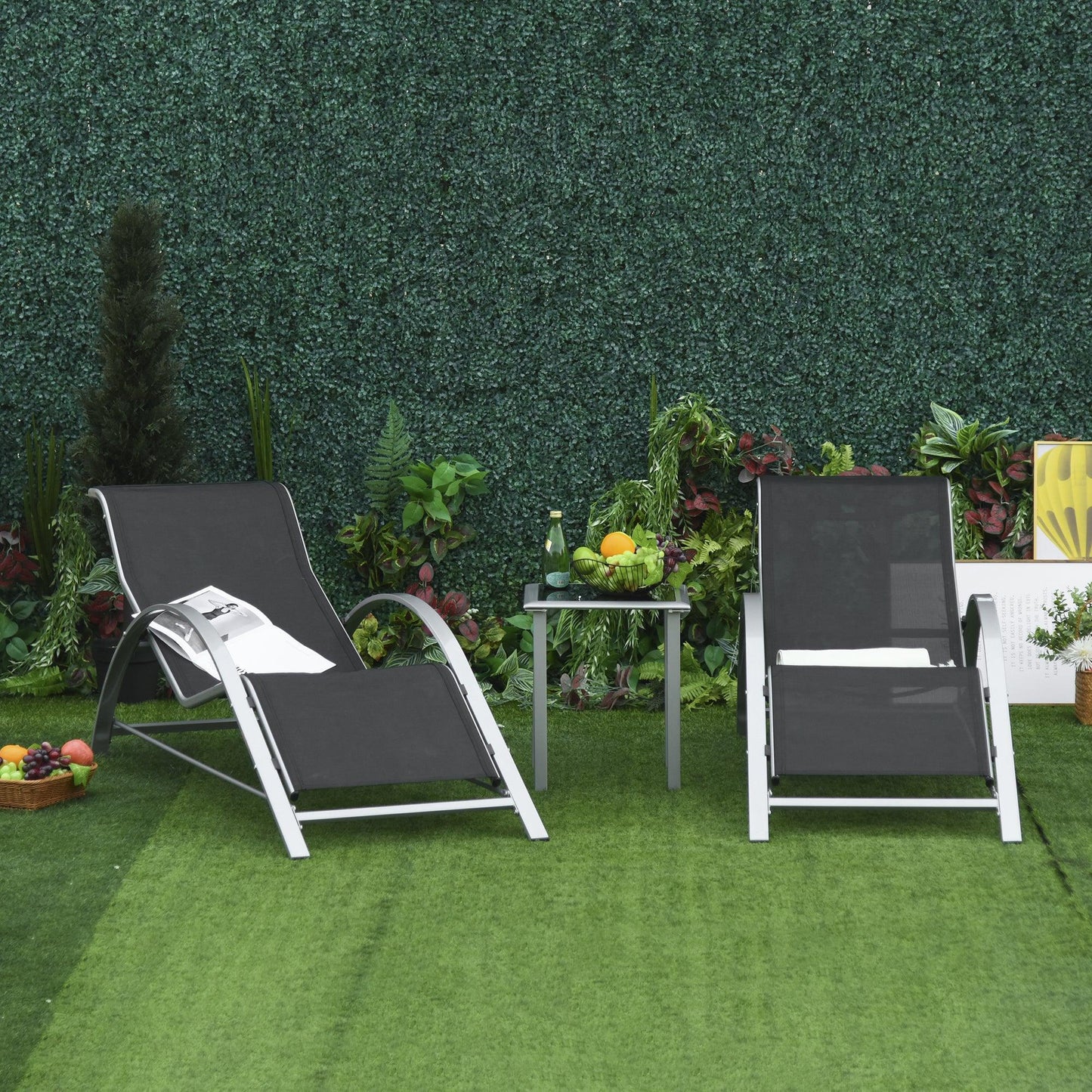 Outsunny Outdoor Black Lounge Chair Set with Table - ALL4U RETAILER LTD