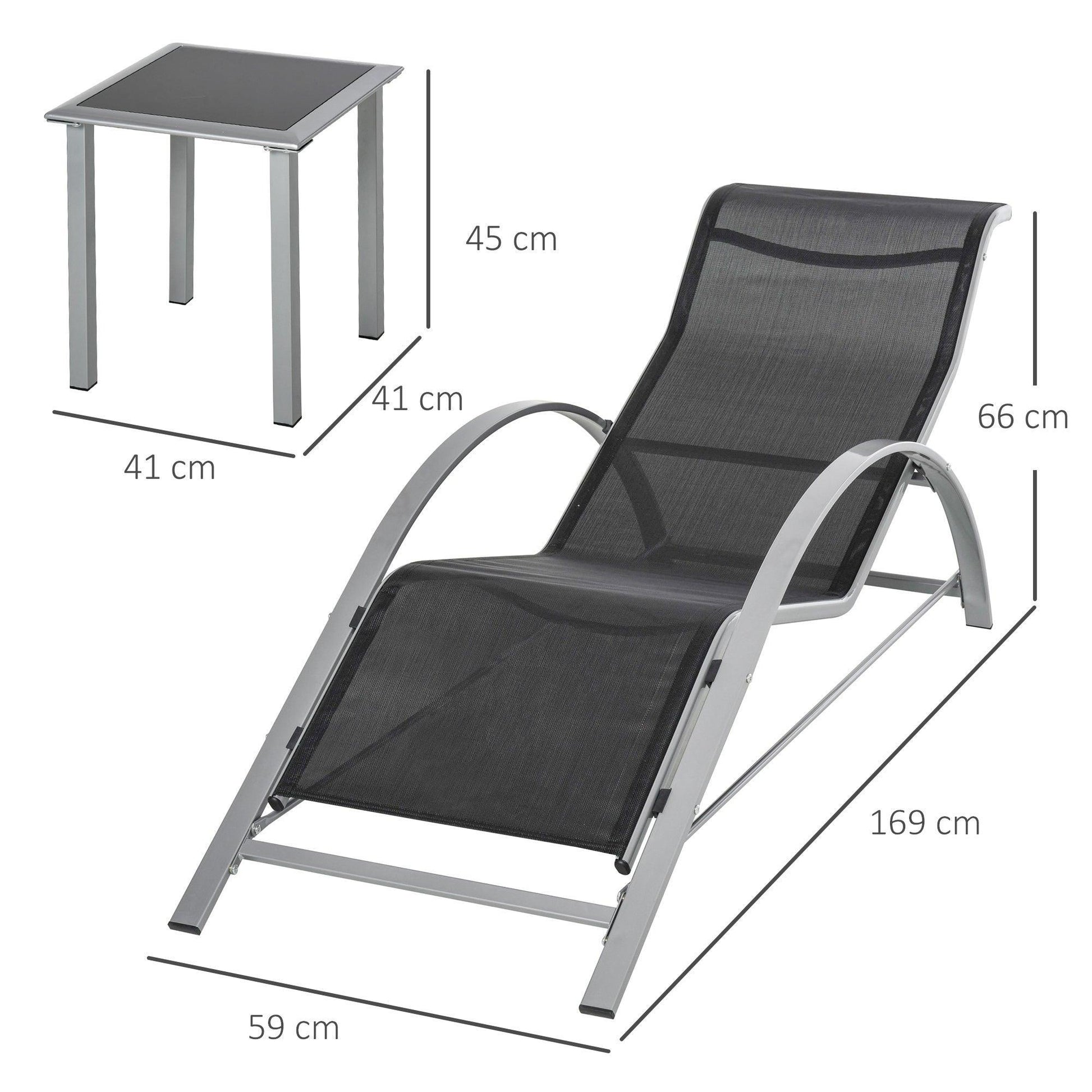 Outsunny Outdoor Black Lounge Chair Set with Table - ALL4U RETAILER LTD