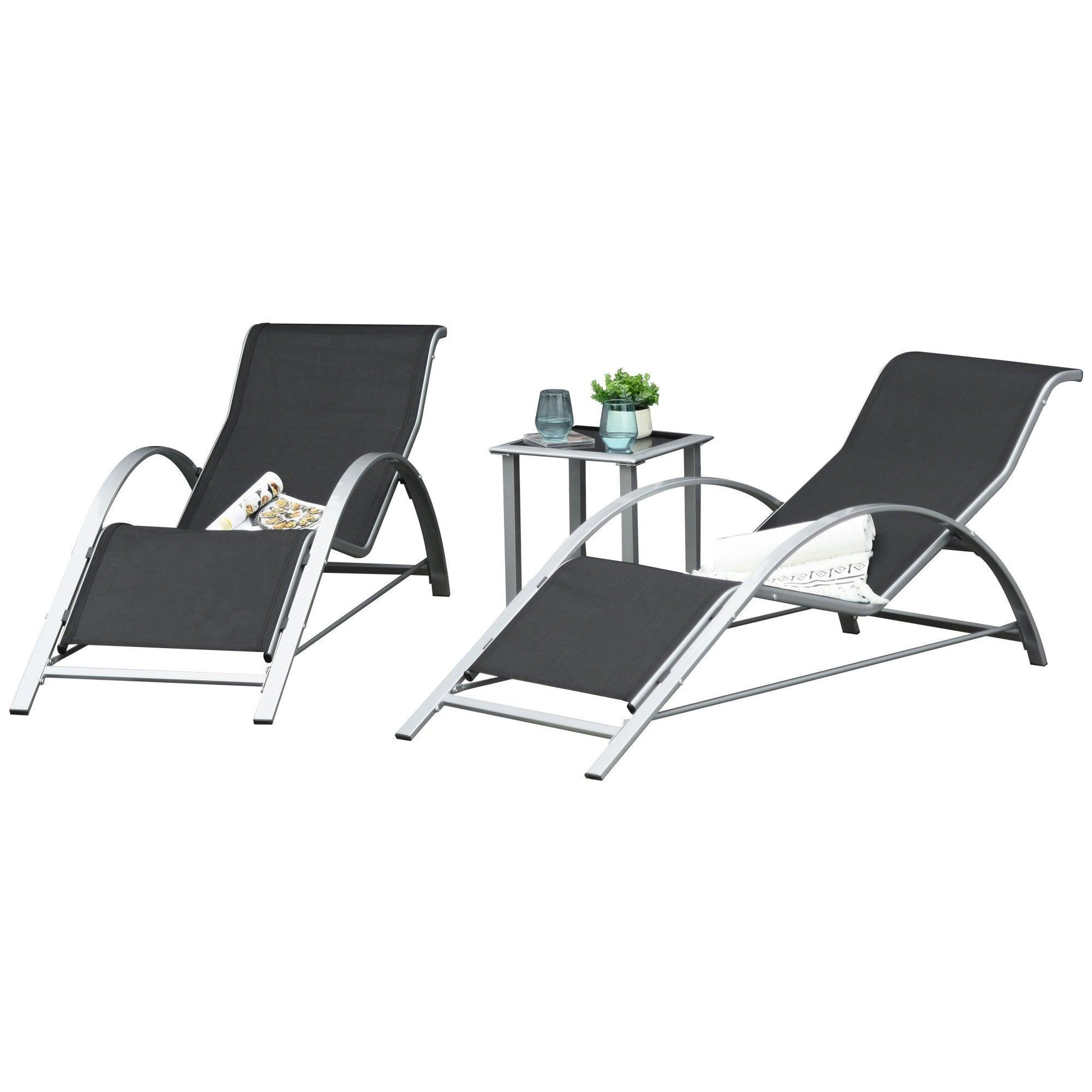 Outsunny Outdoor Black Lounge Chair Set with Table - ALL4U RETAILER LTD