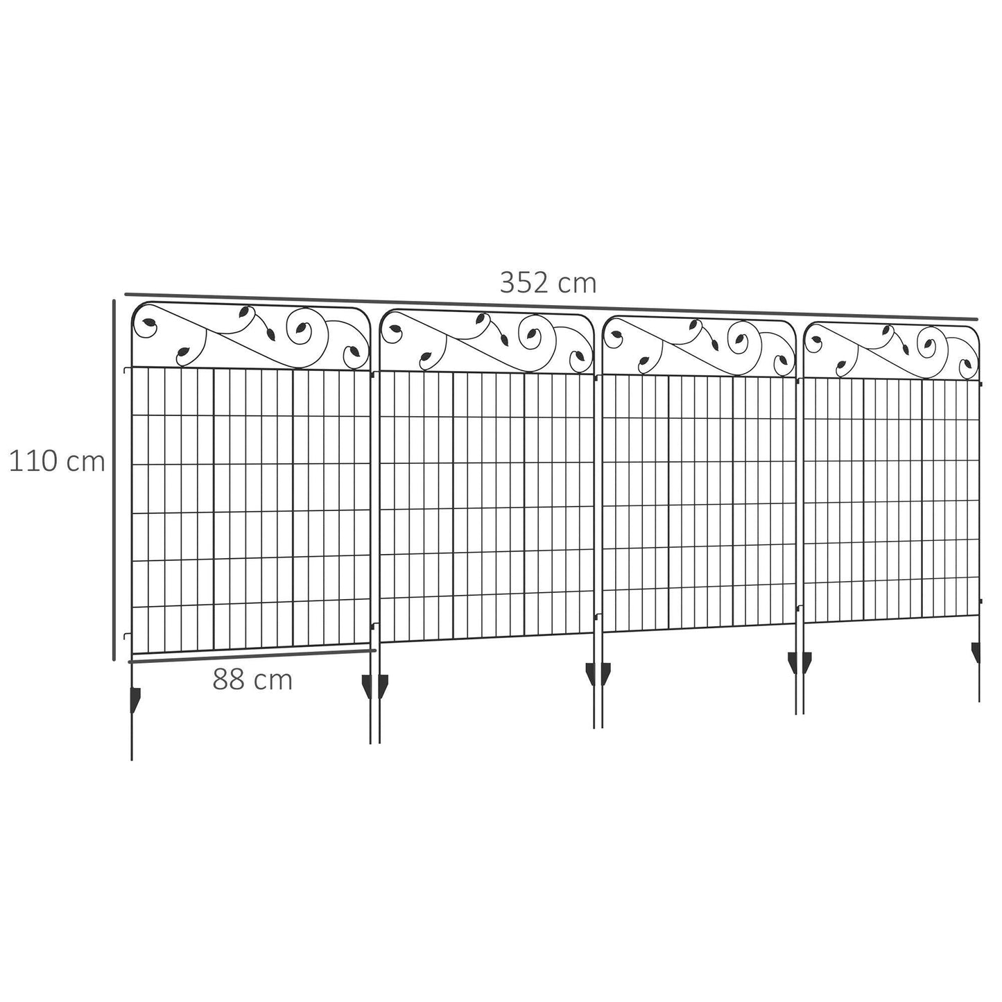 Outsunny Outdoor Black Metal Garden Fence Panels - 4PCs 43in x 11.5ft - ALL4U RETAILER LTD