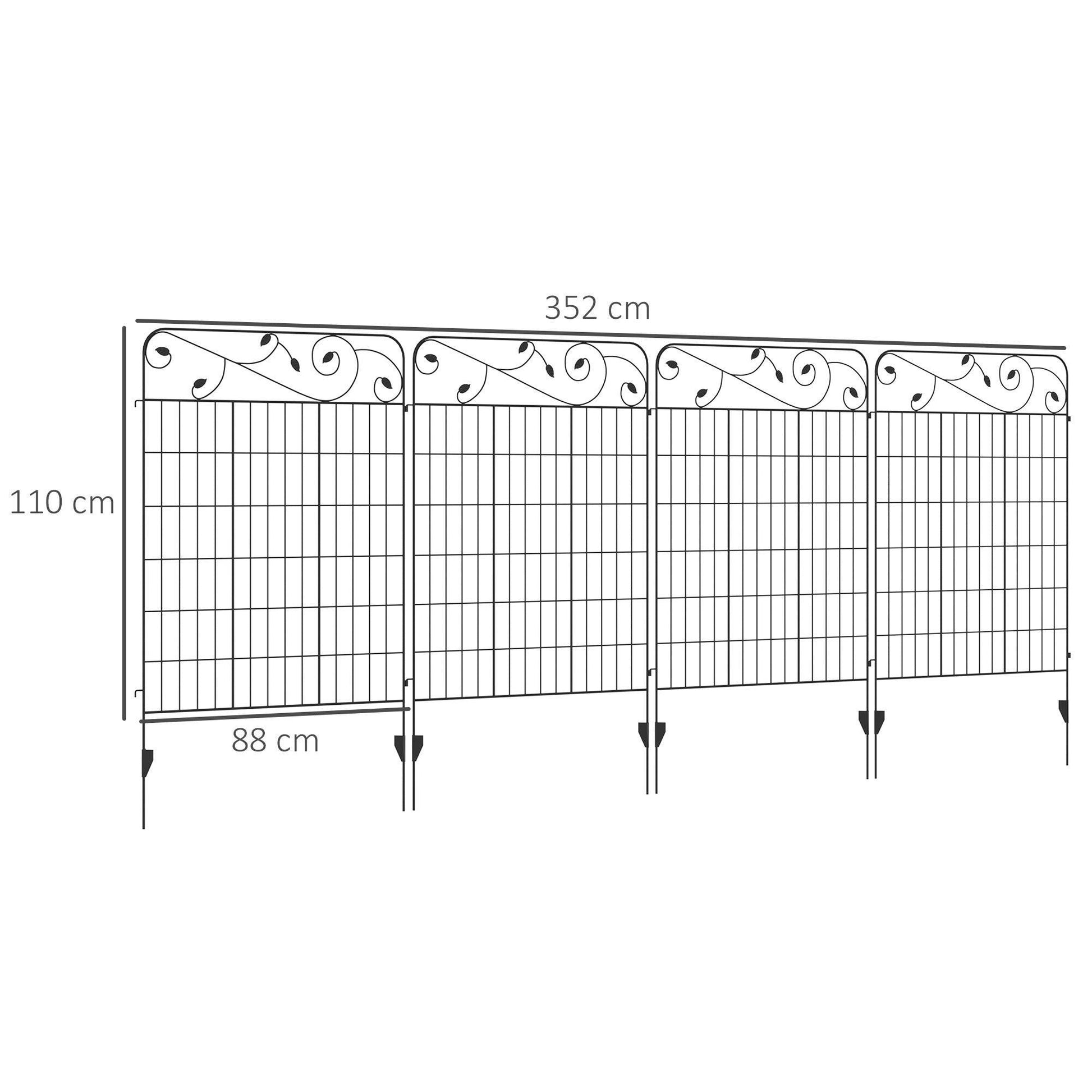 Outsunny Outdoor Black Metal Garden Fence Panels - 4PCs 43in x 11.5ft - ALL4U RETAILER LTD