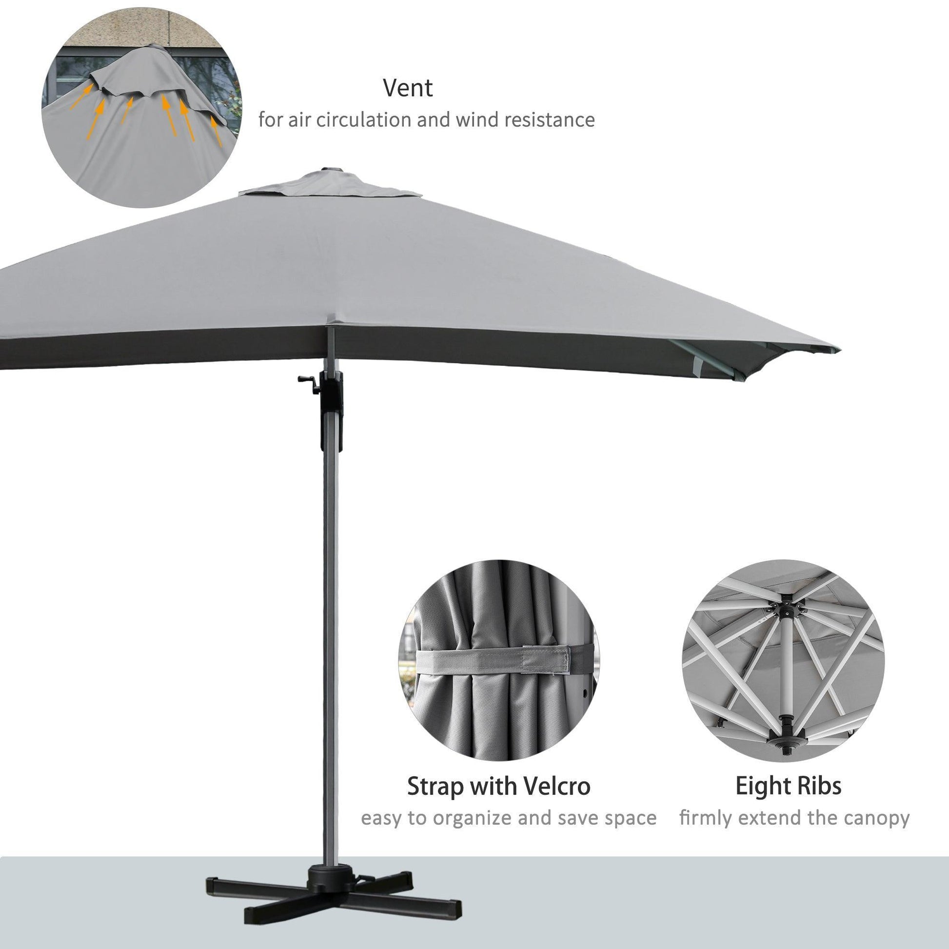 Outsunny Outdoor Cantilever Sun Umbrella - Light Grey - ALL4U RETAILER LTD