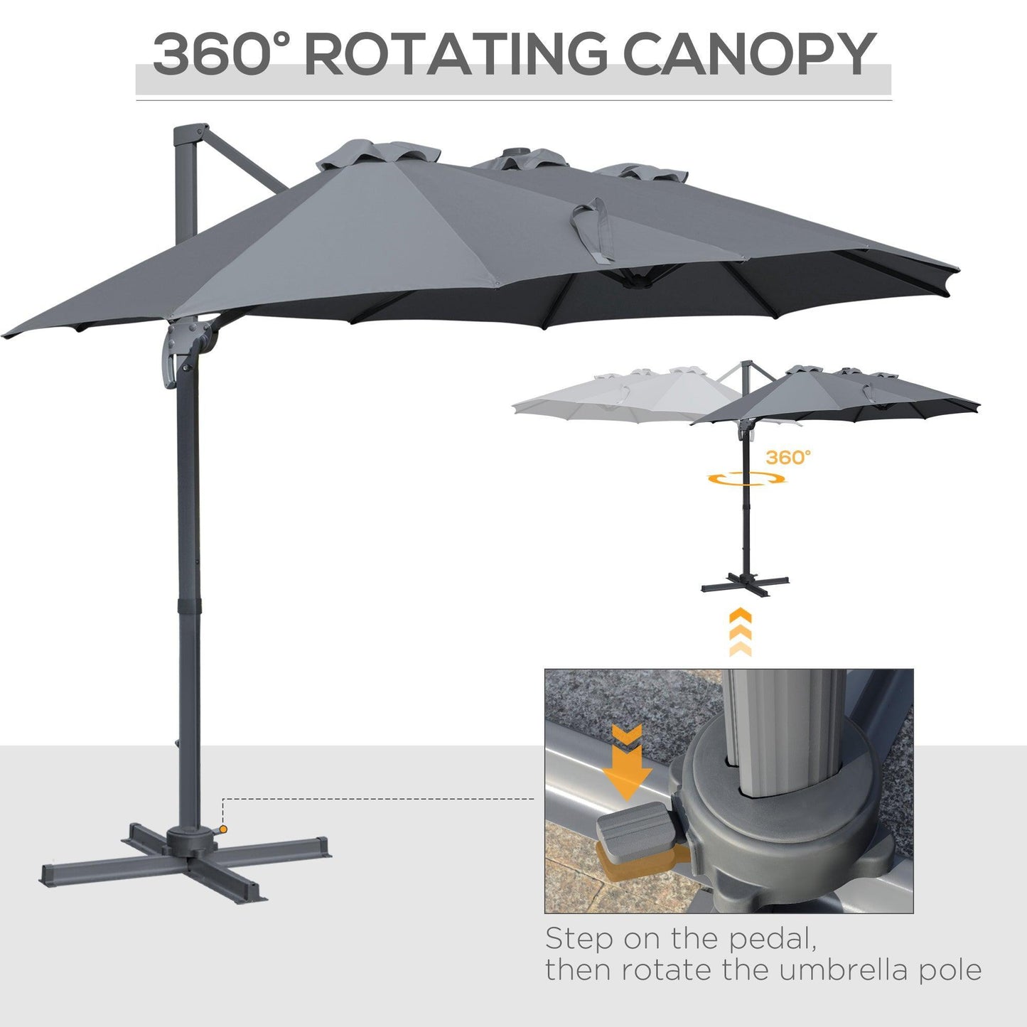 Outsunny Outdoor Cantilever Umbrella with Cross Base - 4.5m - ALL4U RETAILER LTD