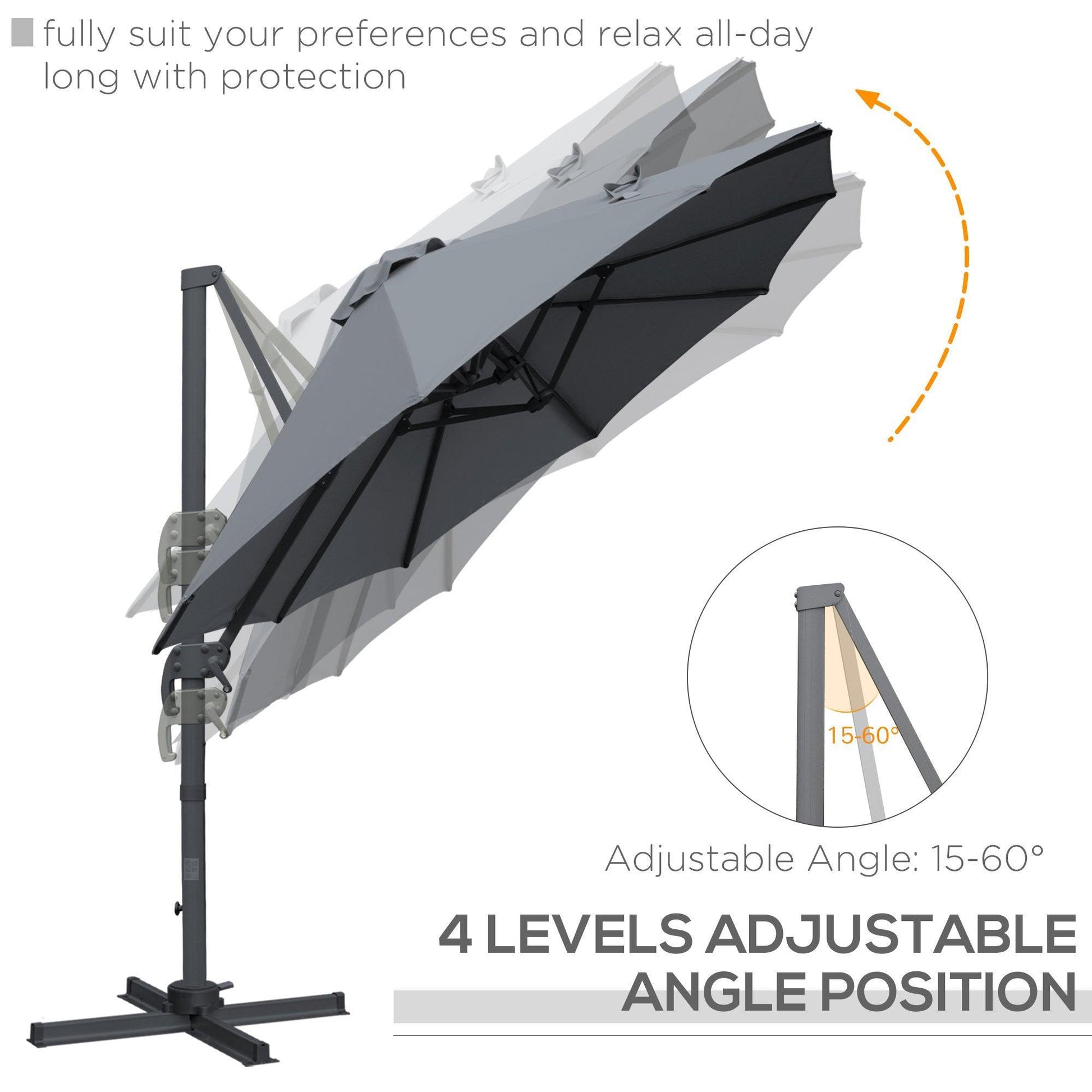 Outsunny Outdoor Cantilever Umbrella with Cross Base - 4.5m - ALL4U RETAILER LTD