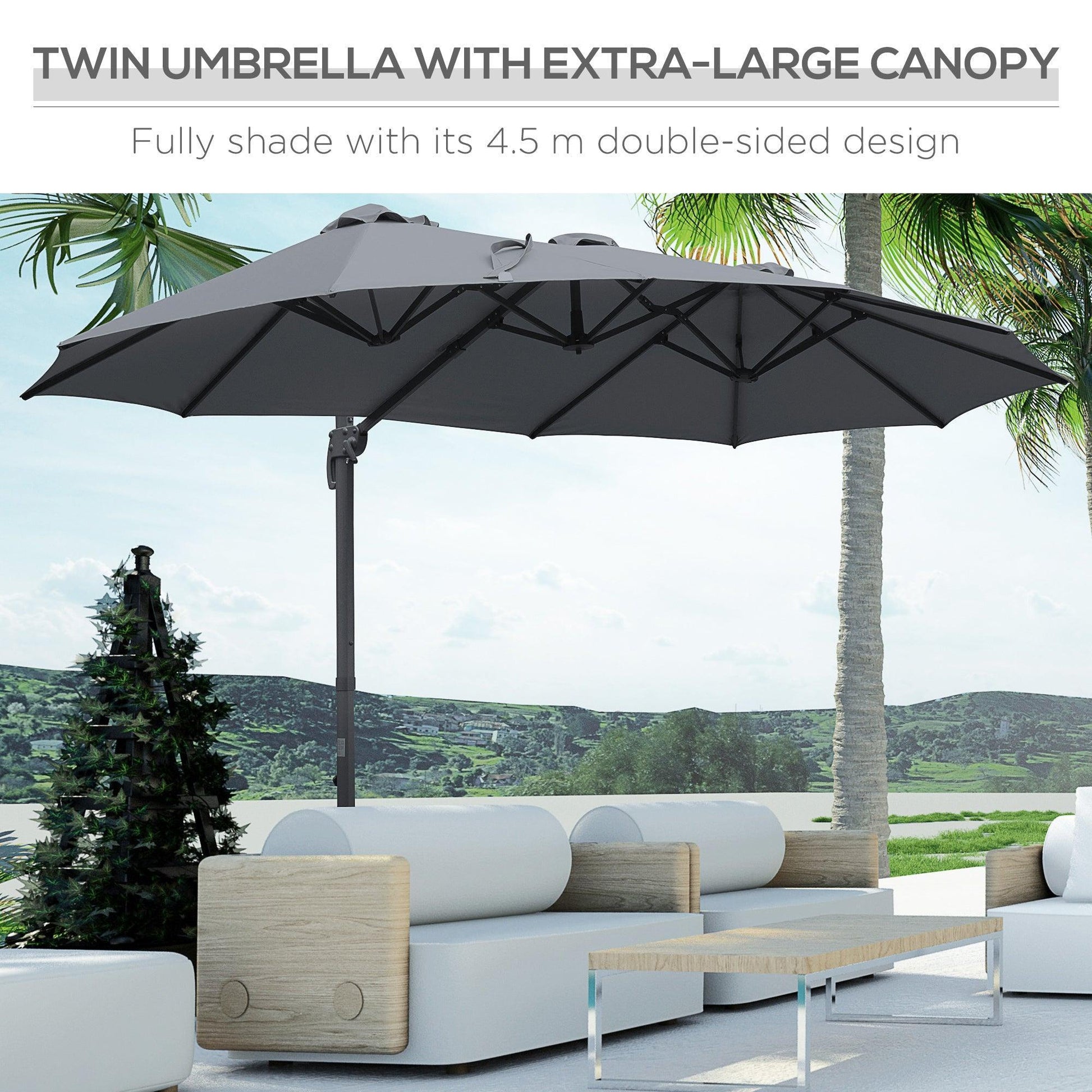 Outsunny Outdoor Cantilever Umbrella with Cross Base - 4.5m - ALL4U RETAILER LTD