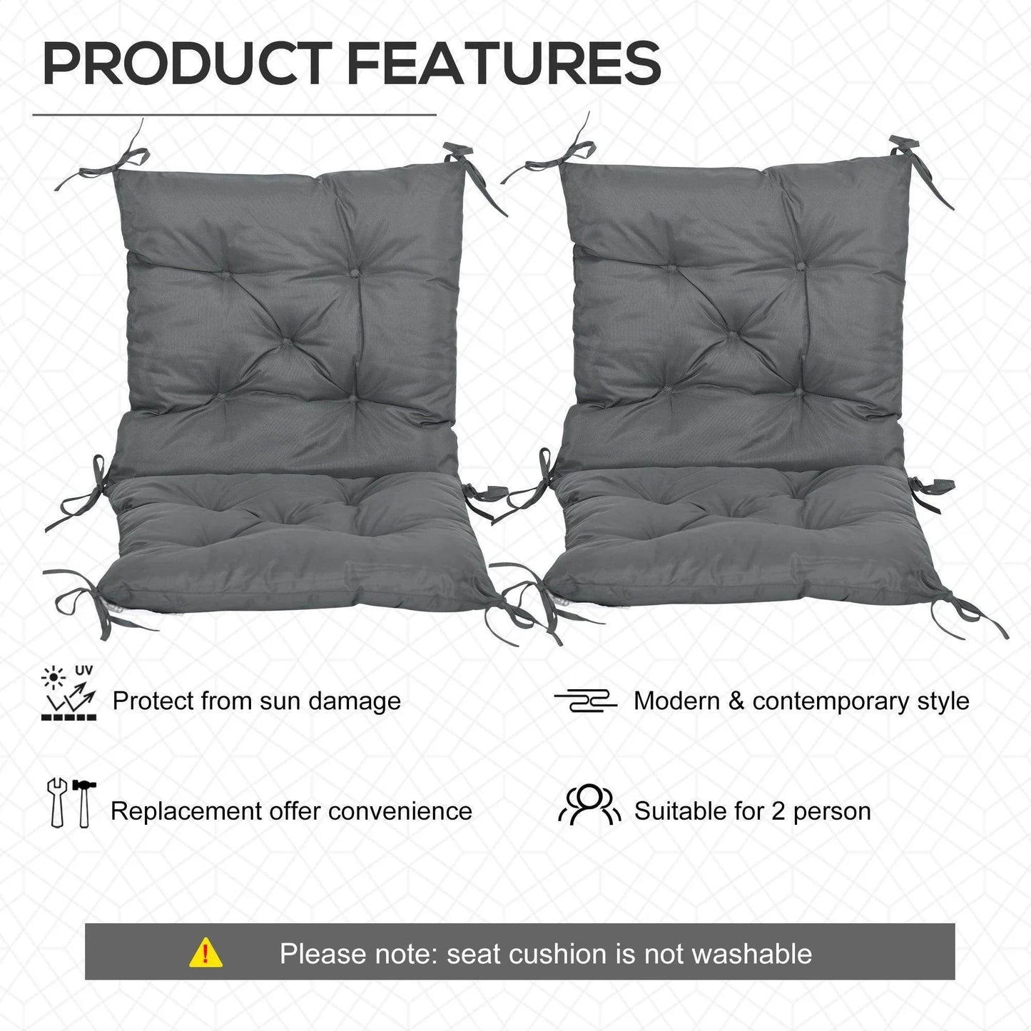 Outsunny Outdoor Cushions: 2-Pack Comfortable Seat Pads - ALL4U RETAILER LTD