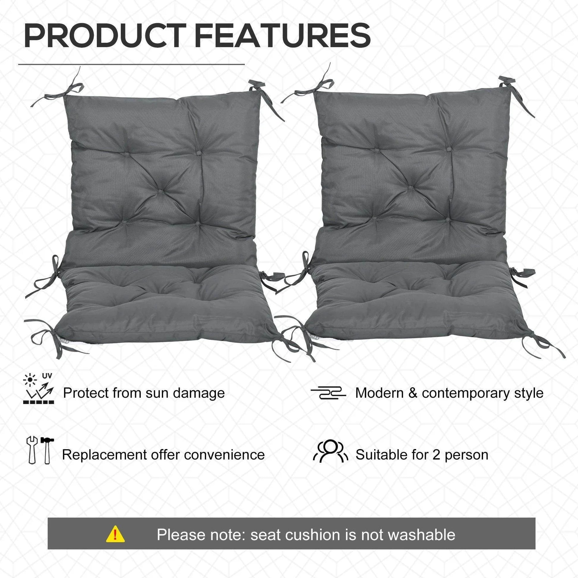 Outsunny Outdoor Cushions: 2-Pack Comfortable Seat Pads - ALL4U RETAILER LTD