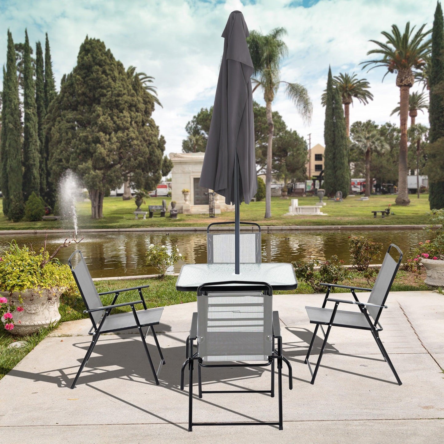 Outsunny Outdoor Dining Set: 5-Piece, Folding Chairs, Table, Black - ALL4U RETAILER LTD