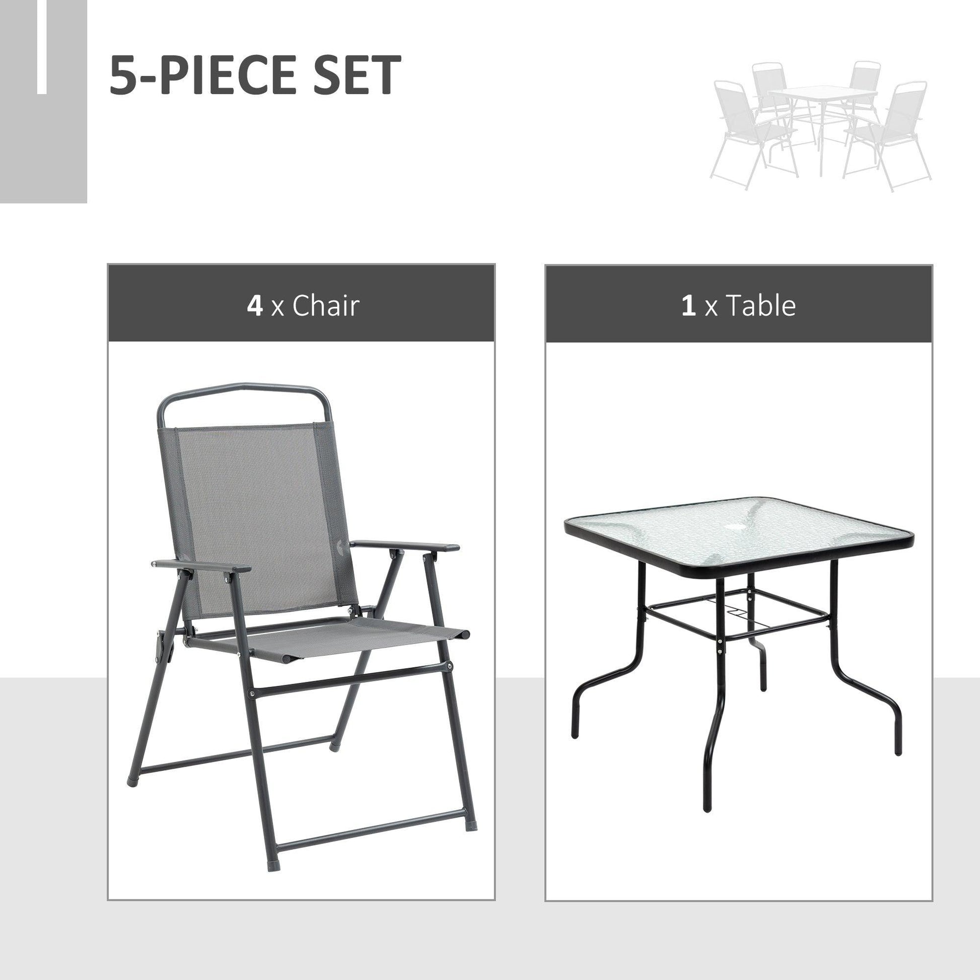 Outsunny Outdoor Dining Set: 5-Piece, Folding Chairs, Table, Black - ALL4U RETAILER LTD