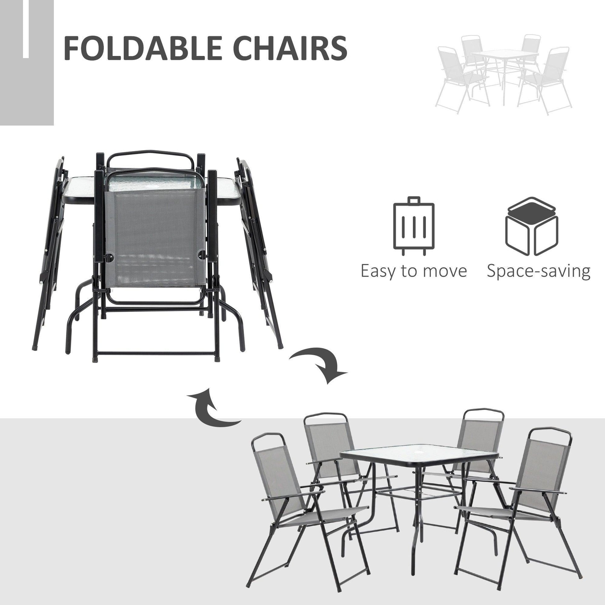 Outsunny Outdoor Dining Set: 5-Piece, Folding Chairs, Table, Black - ALL4U RETAILER LTD