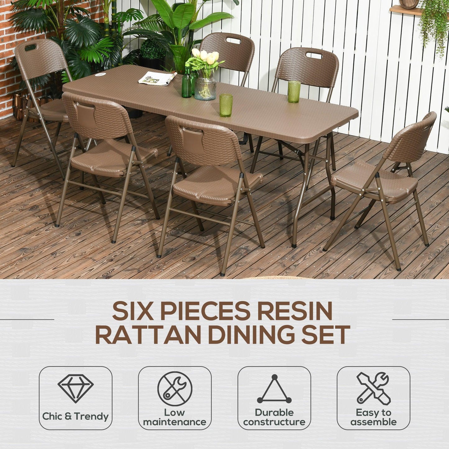 Outsunny Outdoor Dining Set | Resin Rattan | Portable & Space-saving - ALL4U RETAILER LTD