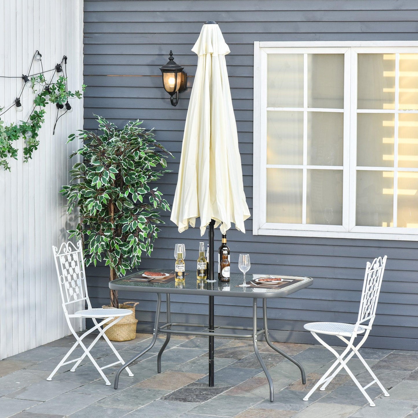 Outsunny Outdoor Dining Table with Umbrella Hole - ALL4U RETAILER LTD