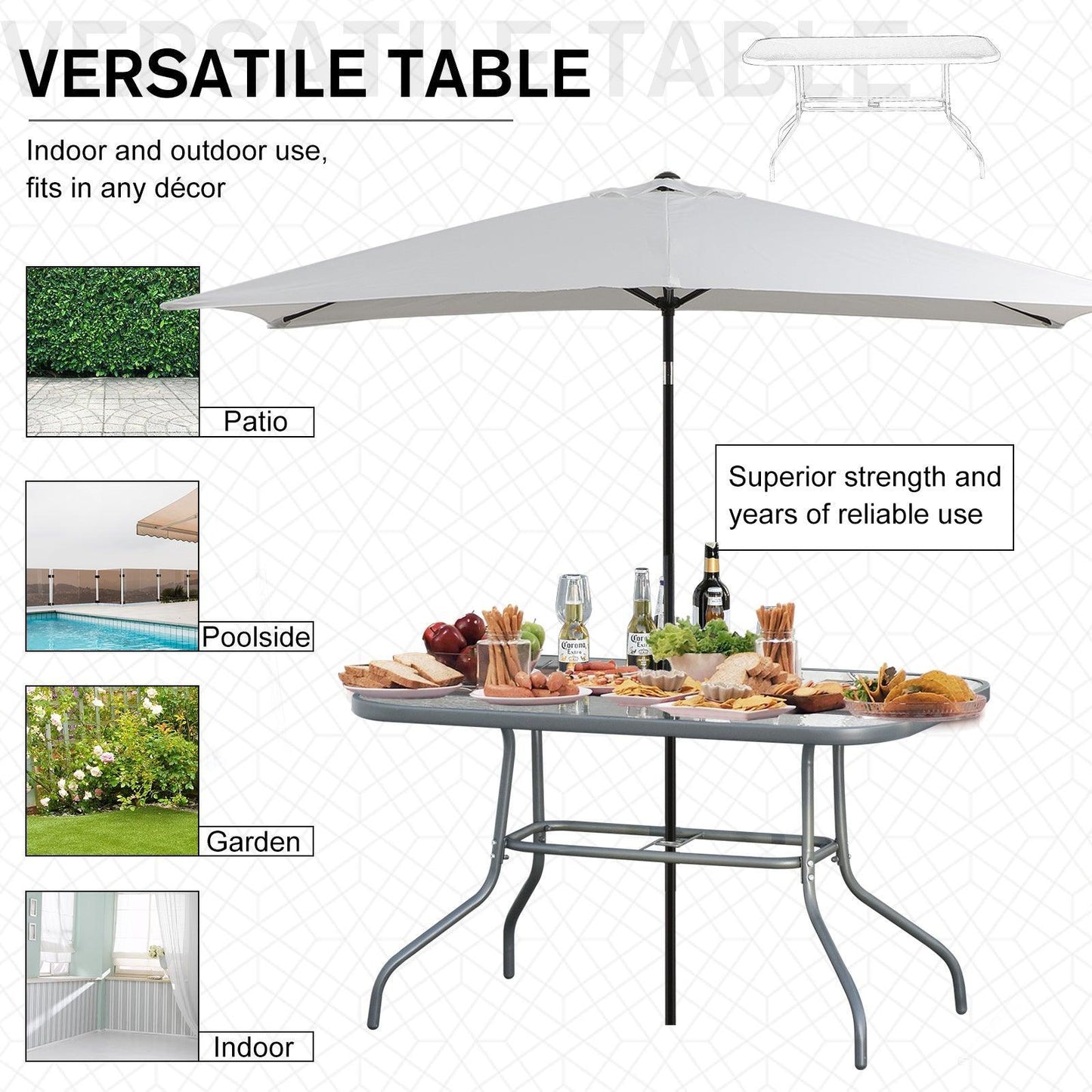 Outsunny Outdoor Dining Table with Umbrella Hole - ALL4U RETAILER LTD