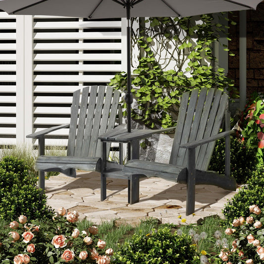 Outsunny Outdoor Double Adirondack Loveseat with Table & Umbrella - ALL4U RETAILER LTD