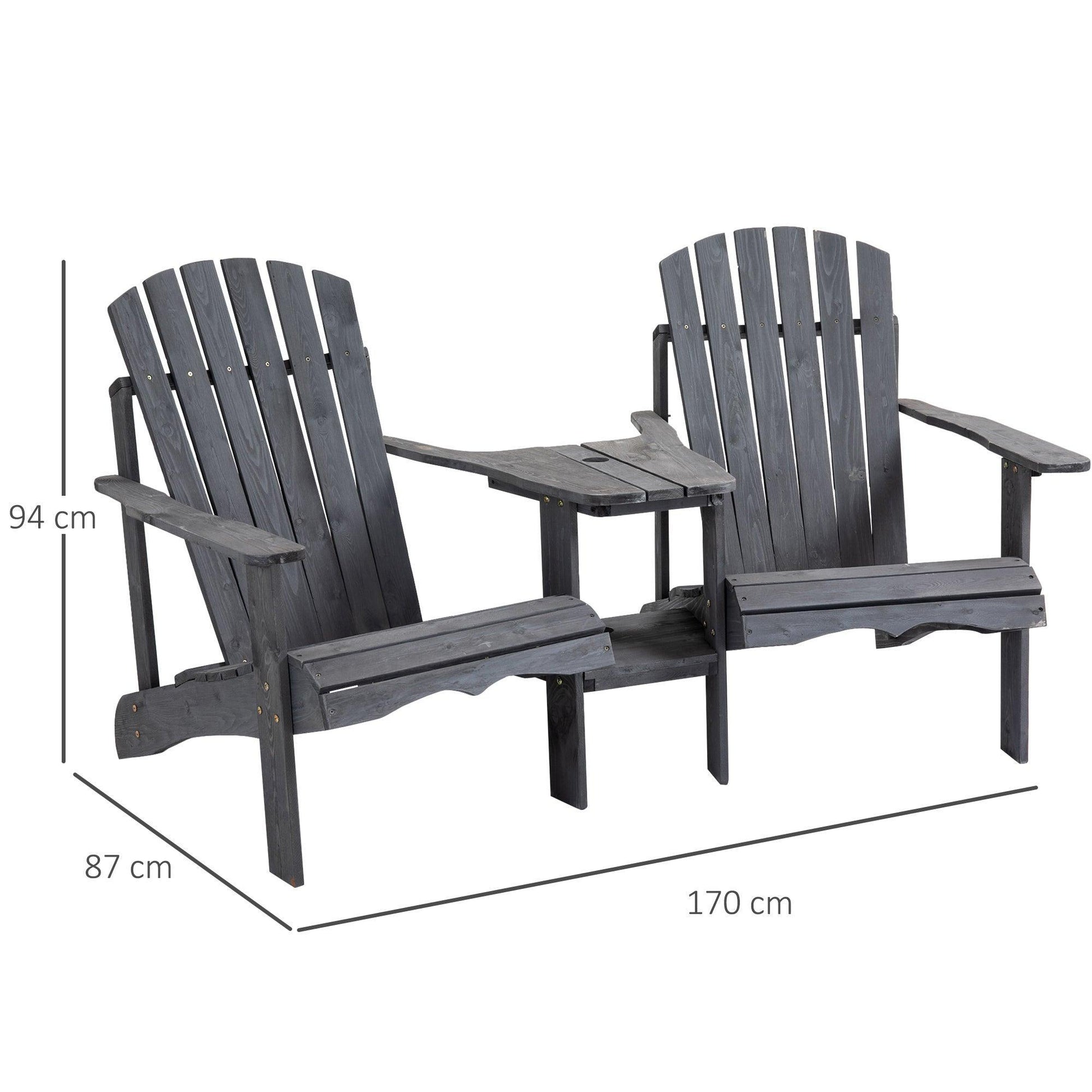 Outsunny Outdoor Double Adirondack Loveseat with Table & Umbrella - ALL4U RETAILER LTD