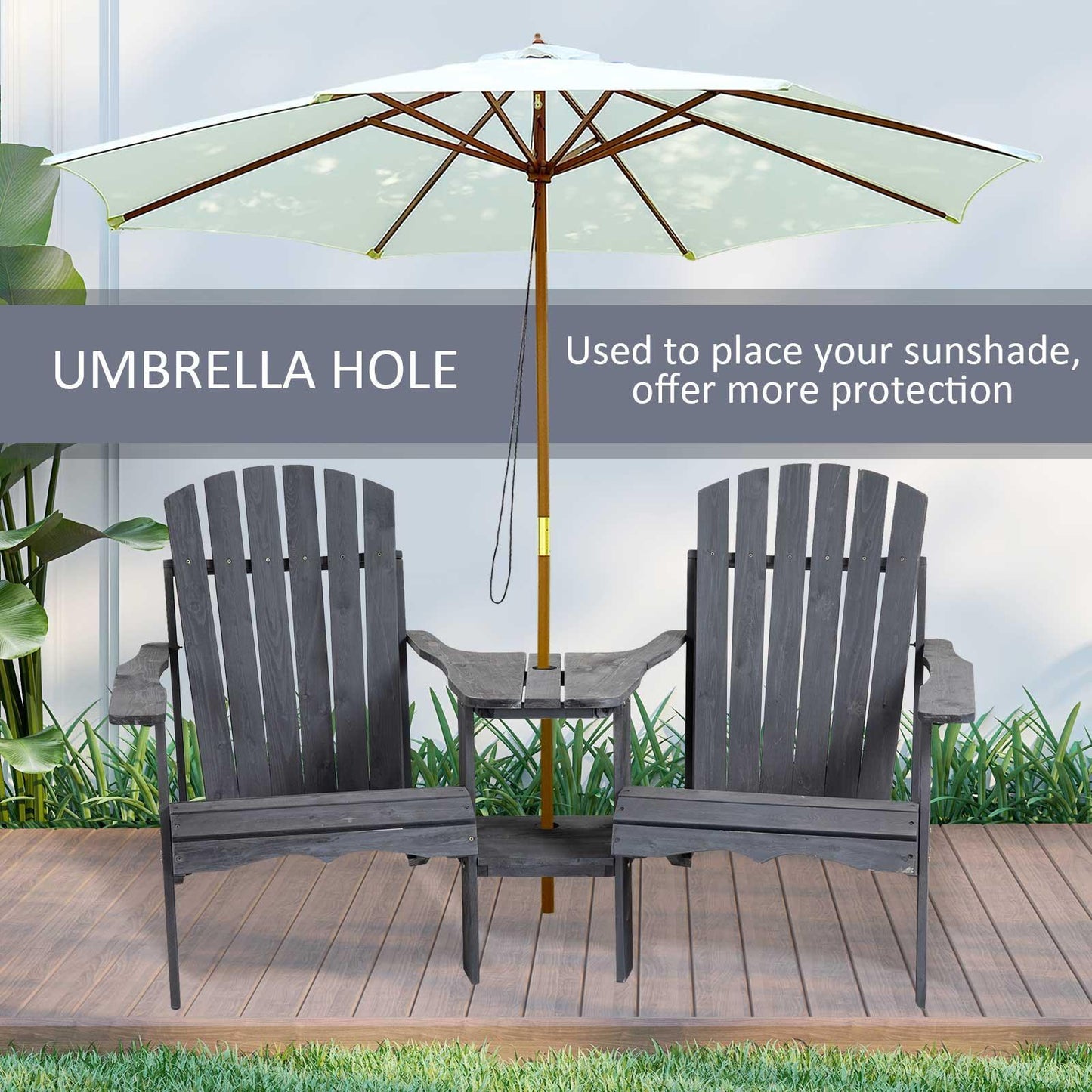 Outsunny Outdoor Double Adirondack Loveseat with Table & Umbrella - ALL4U RETAILER LTD