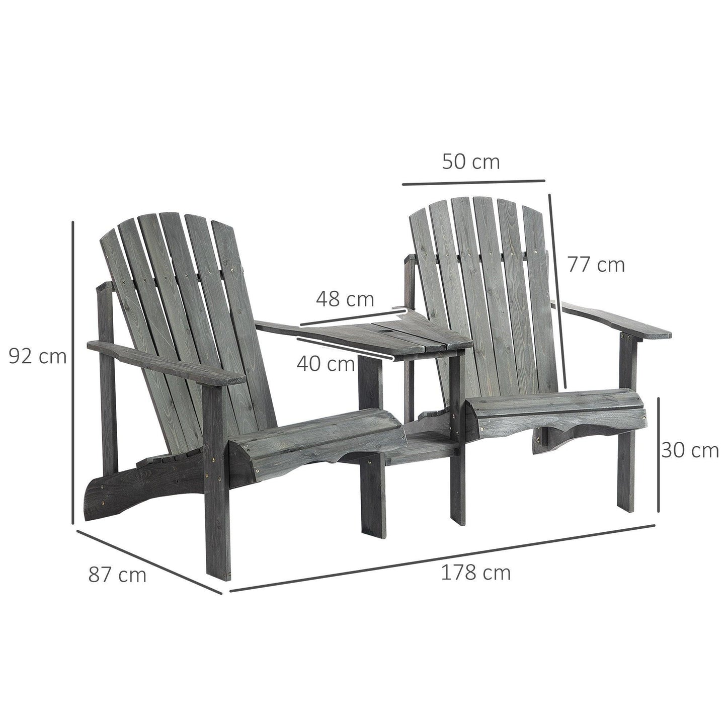 Outsunny Outdoor Double Adirondack Loveseat with Table & Umbrella - ALL4U RETAILER LTD