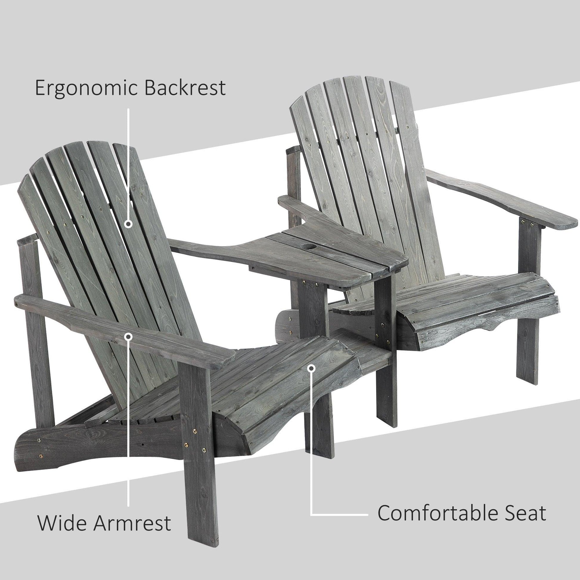 Outsunny Outdoor Double Adirondack Loveseat with Table & Umbrella - ALL4U RETAILER LTD