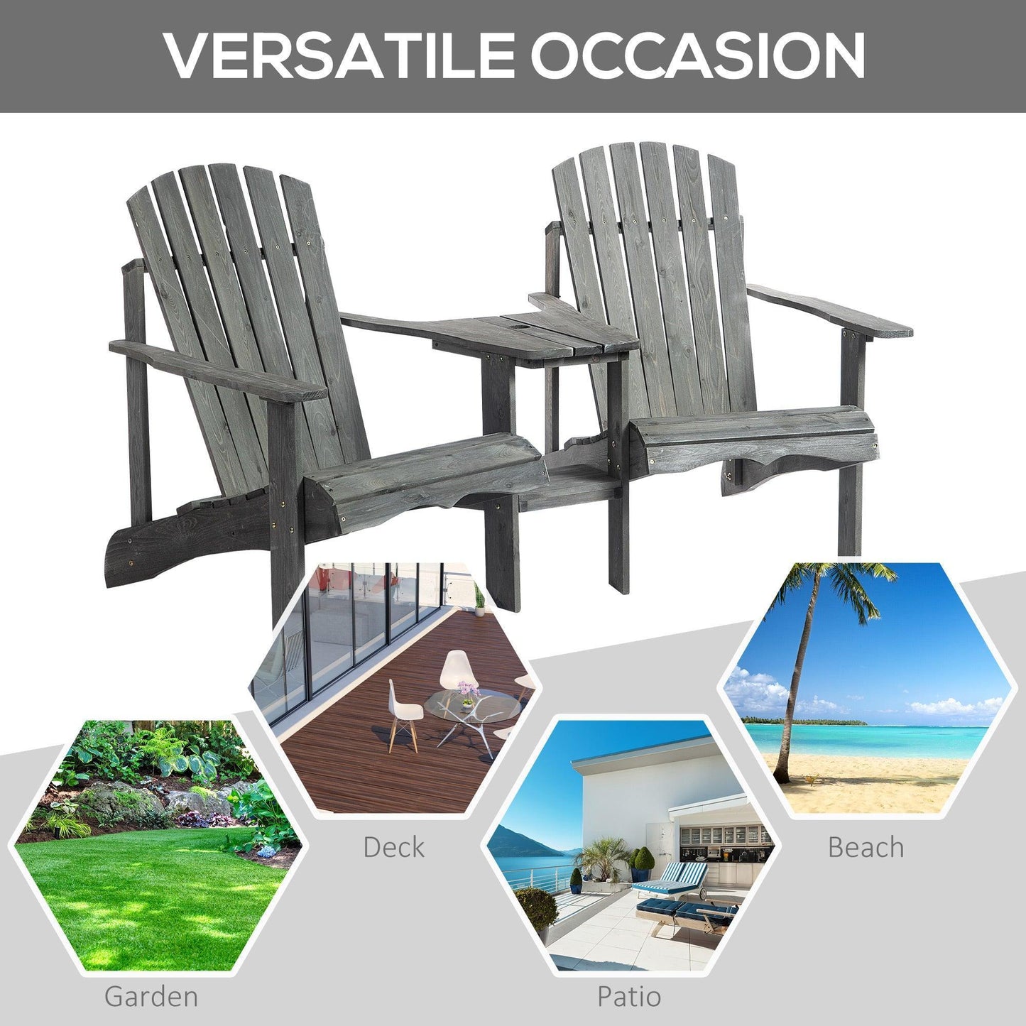 Outsunny Outdoor Double Adirondack Loveseat with Table & Umbrella - ALL4U RETAILER LTD