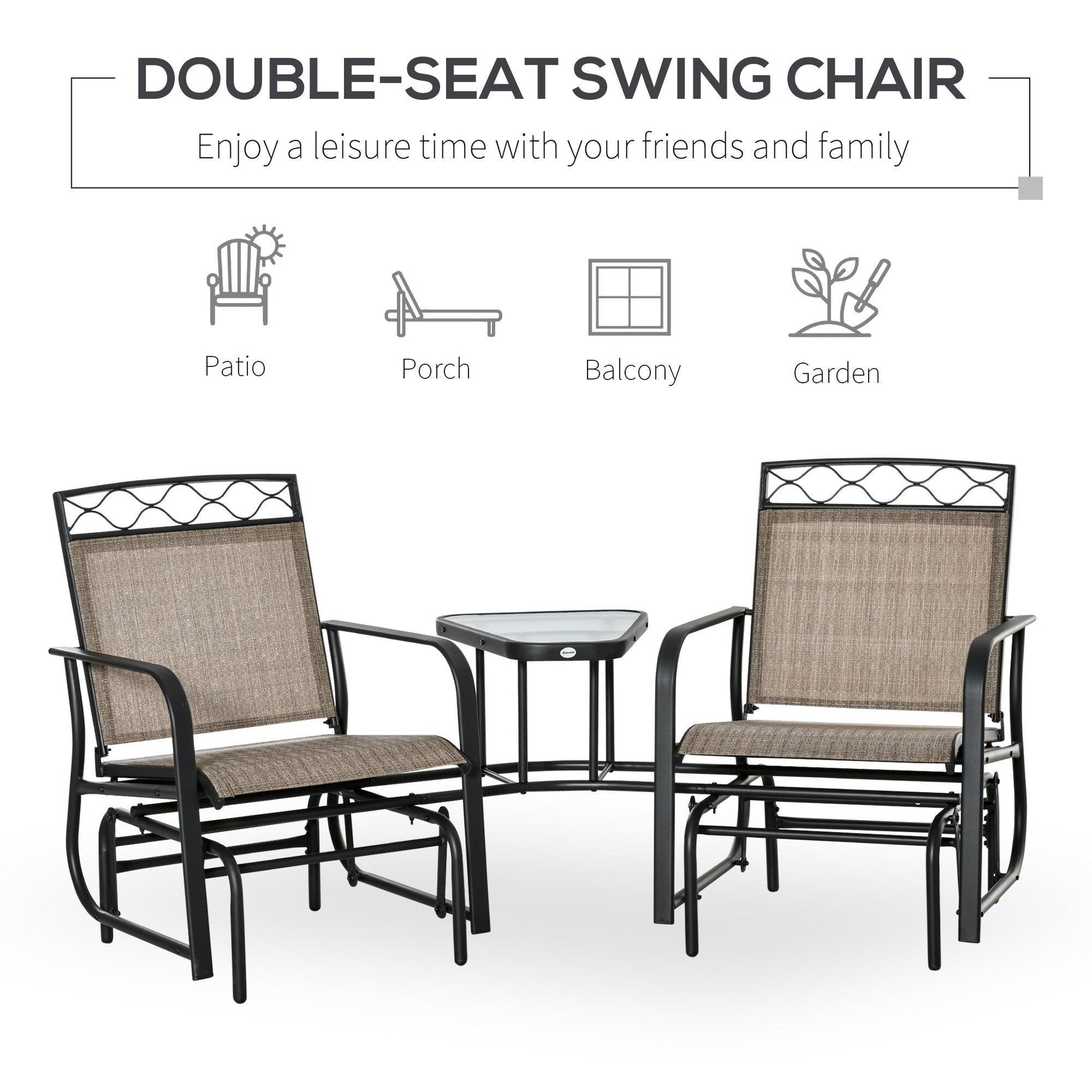 Outsunny Outdoor Double Glider Chair: Patio Rocking Bench with Table - ALL4U RETAILER LTD