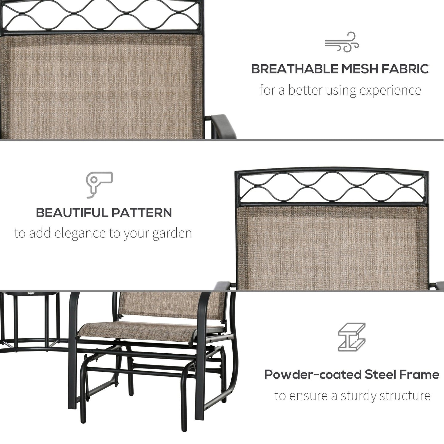 Outsunny Outdoor Double Glider Chair: Patio Rocking Bench with Table - ALL4U RETAILER LTD