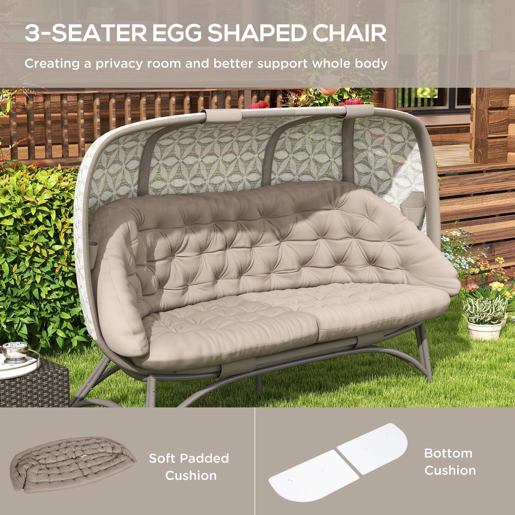 Outsunny Outdoor Egg Chair, Sand Brown, Flower Pattern - ALL4U RETAILER LTD