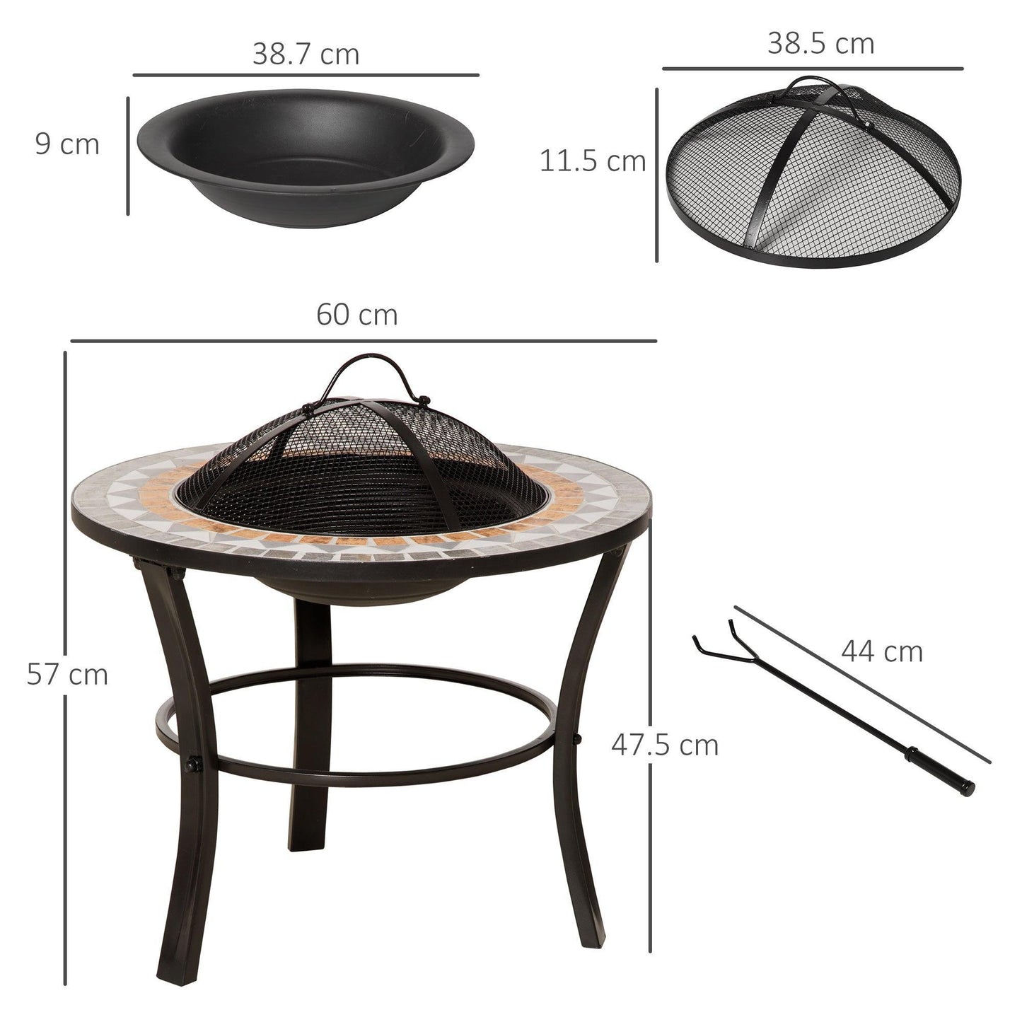 Outsunny Outdoor Fire Pit Table with Mosaic Design - ALL4U RETAILER LTD