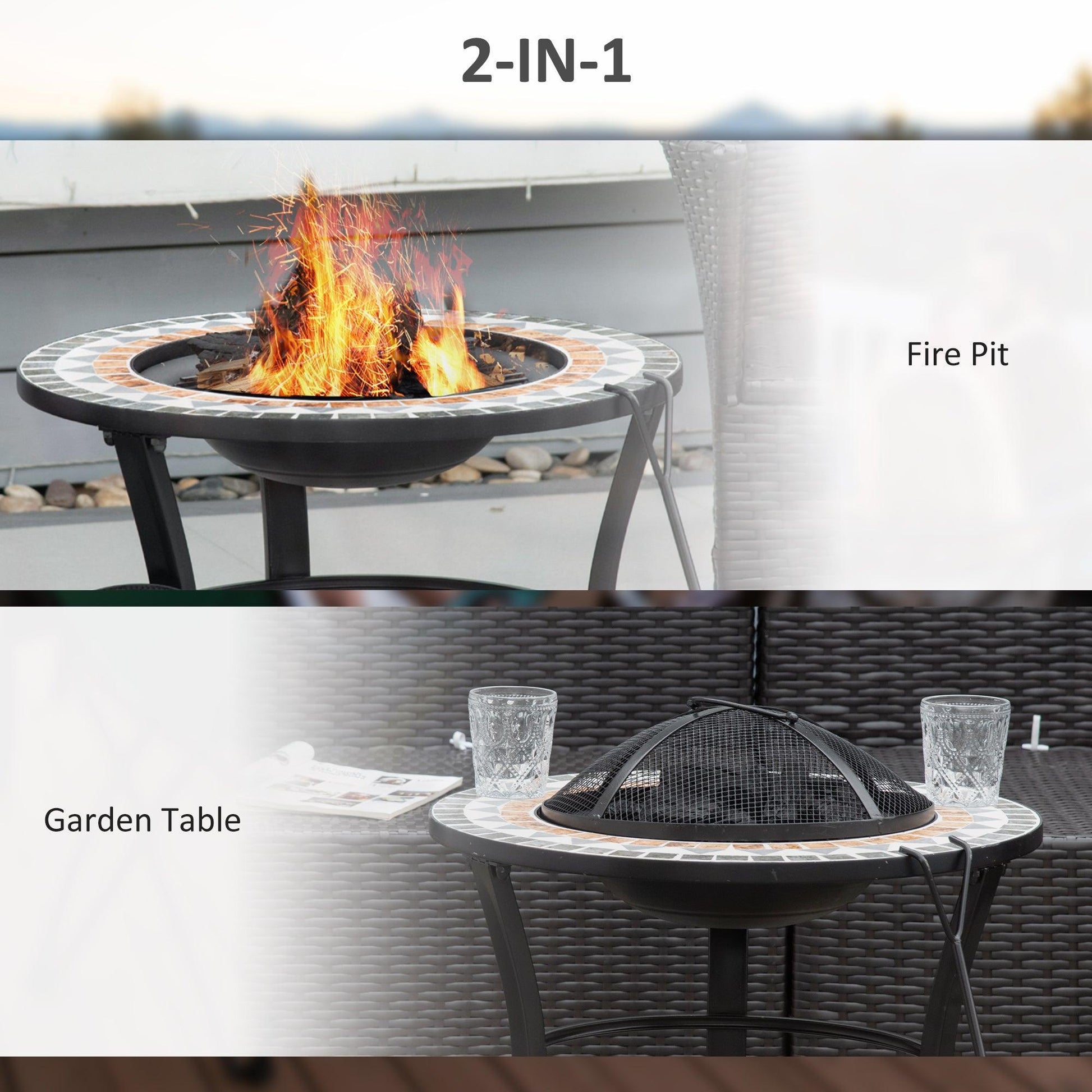 Outsunny Outdoor Fire Pit Table with Mosaic Design - ALL4U RETAILER LTD