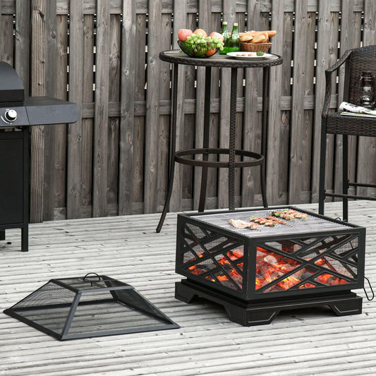 Outsunny Outdoor Fire Pit with BBQ Grill - 2 in 1 Multi-functional - ALL4U RETAILER LTD