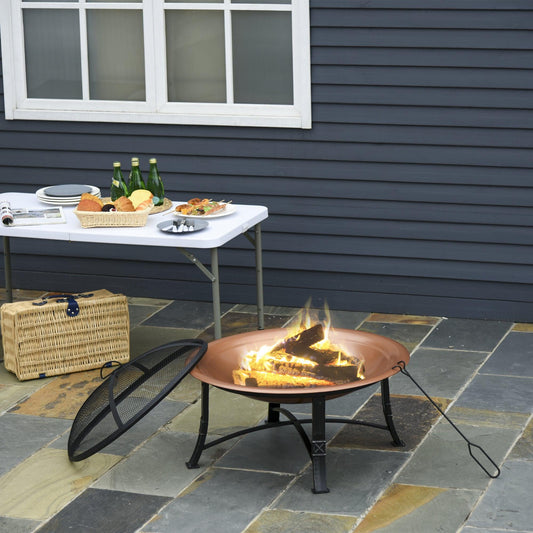 Outsunny Outdoor Fire Pit with Lid, Grate & Poker: 76cm - ALL4U RETAILER LTD