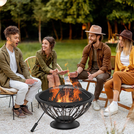 Outsunny Outdoor Fire Pit with Screen and Cover - ALL4U RETAILER LTD