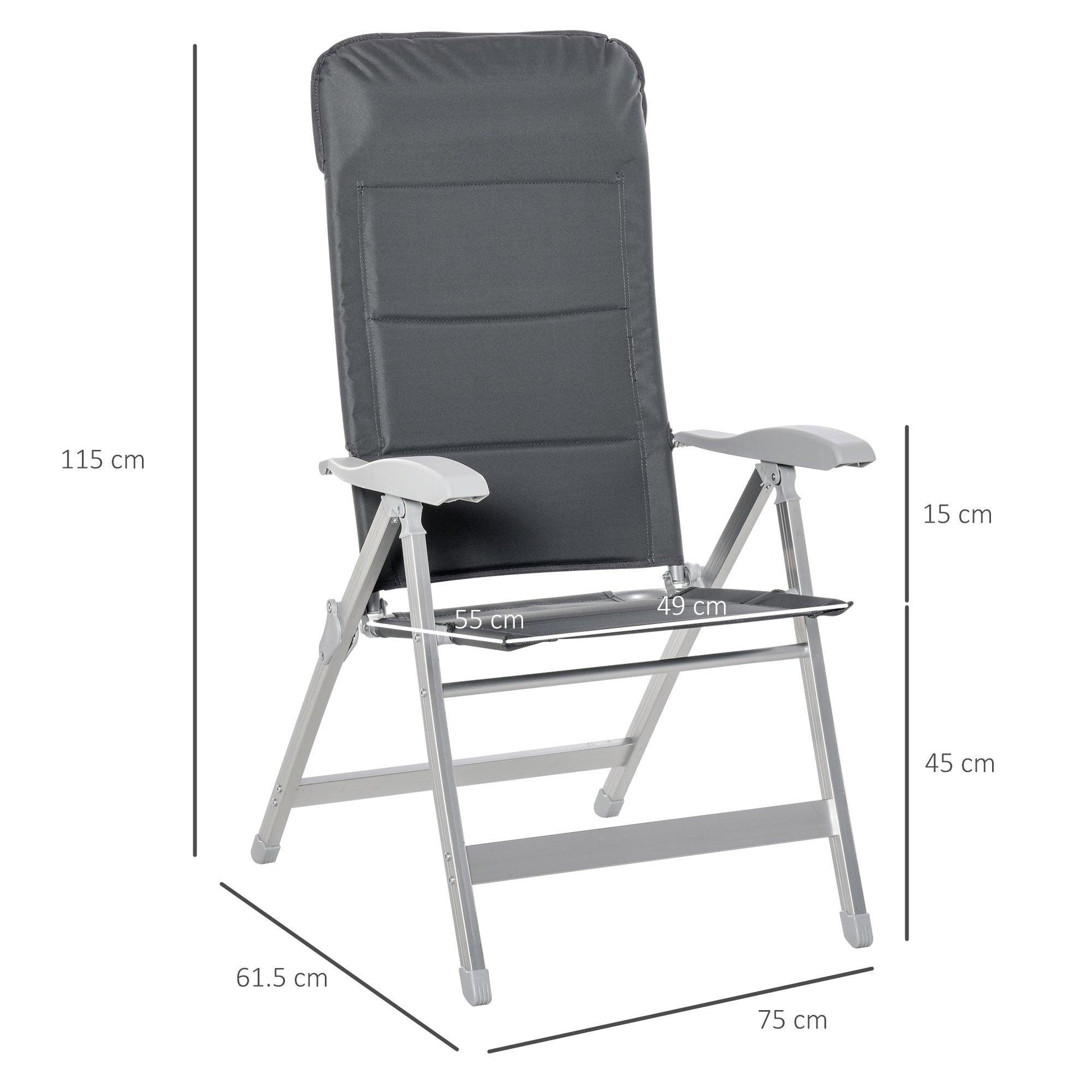 Outsunny Outdoor Folding Chairs with Adjustable Back & Armrest - Grey - ALL4U RETAILER LTD