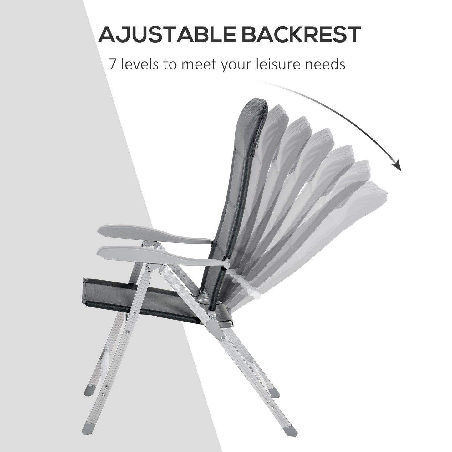 Outsunny Outdoor Folding Chairs with Adjustable Back & Armrest - Grey - ALL4U RETAILER LTD