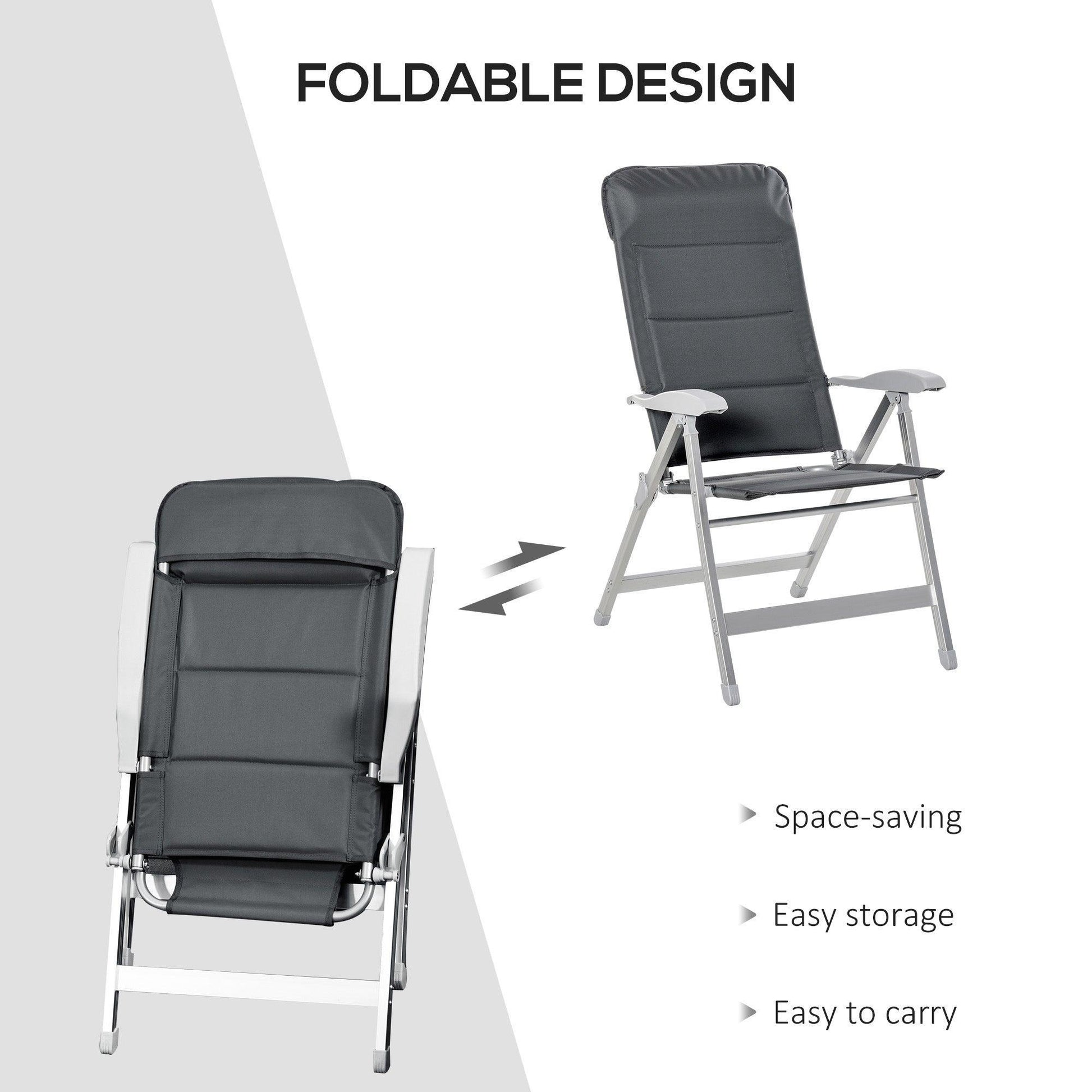 Outsunny Outdoor Folding Chairs with Adjustable Back & Armrest - Grey - ALL4U RETAILER LTD